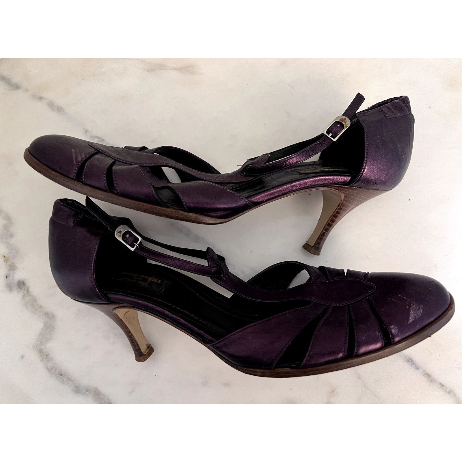 Sonia Rykiel ARCHIVE 2006 Sonia Rykiel Metallic Plum T-Strap Heels Sz 7.5 Size US 7.5 / IT 37.5 - 6 Thumbnail