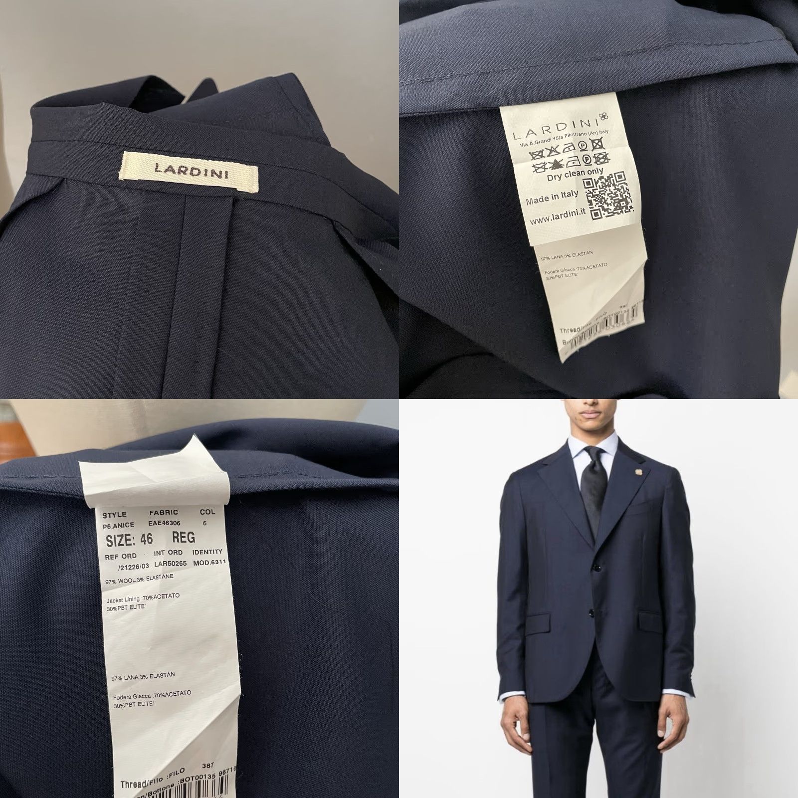 Lardini Lardini Navy Blue Two Button Wool Blazer Jacket Regular 46 Men's Notch Lapel, Single-Breasted, Italian, Classic Luxury Blazer Size 46R - 8 Thumbnail