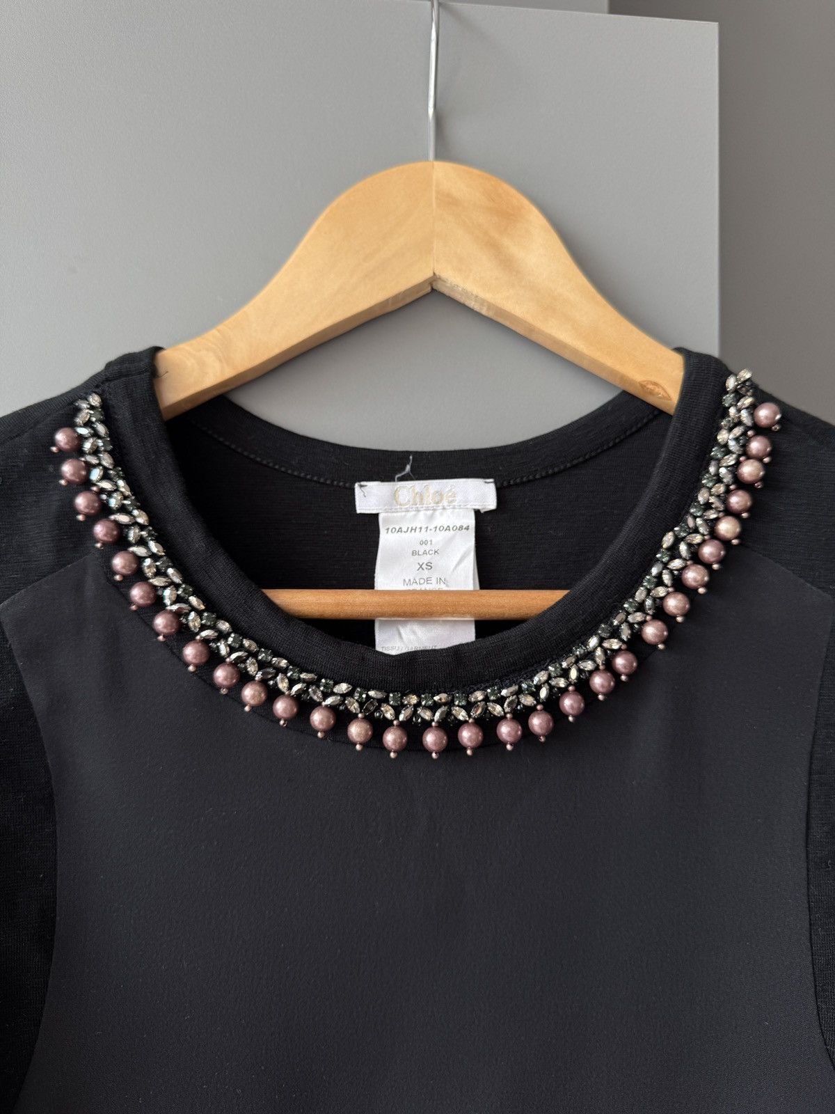 Chloe Chloé Panelled Silk Front Pearl Detailed Top Size XS / US 0-2 / IT 36-38 - 2 Thumbnail