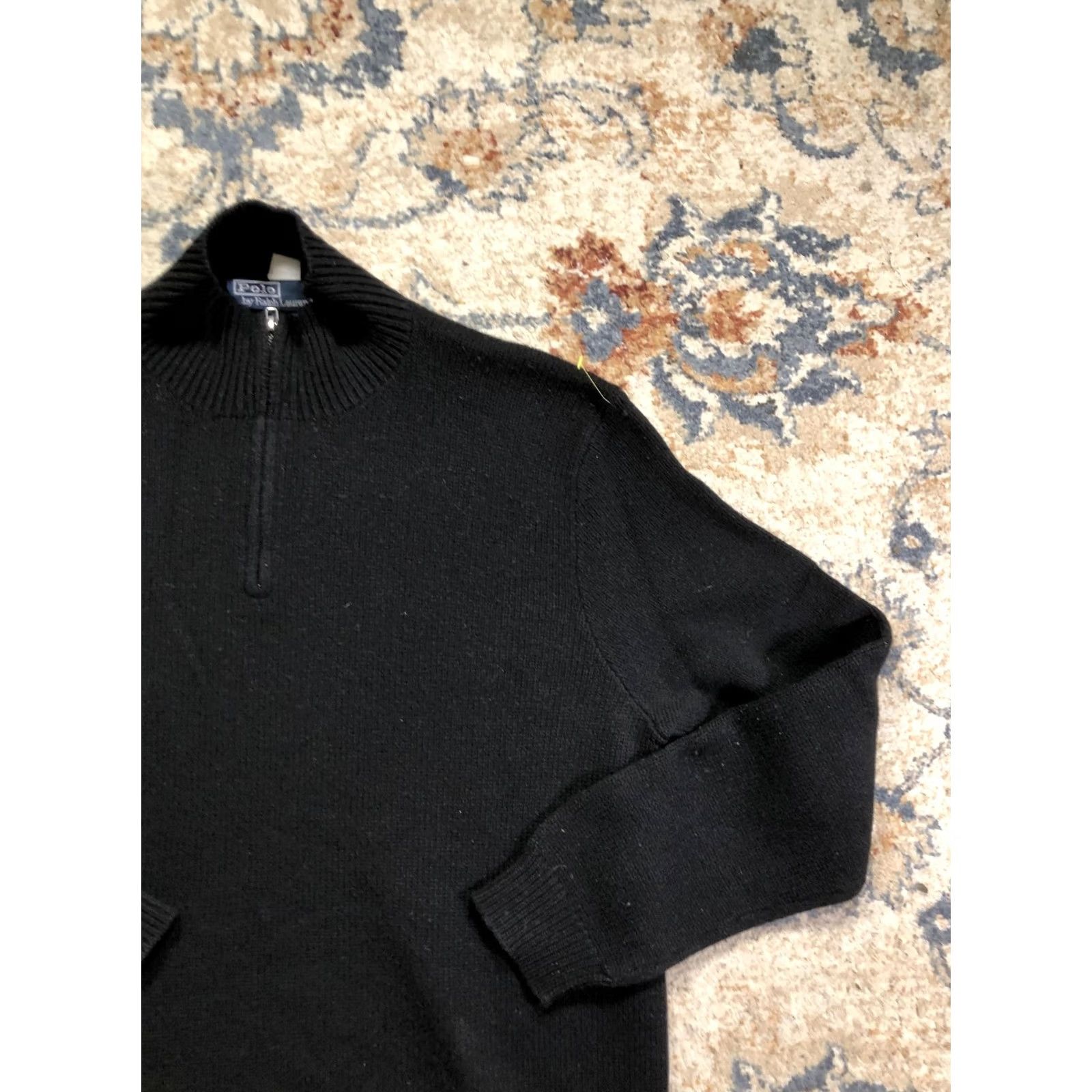 Polo Ralph Lauren Polo by Ralph Lauren Sweater Mens XL Black Lambswool Knit Quarter Zip Mock Neck Pullover Size US XL / EU 56 / 4 - 4 Thumbnail