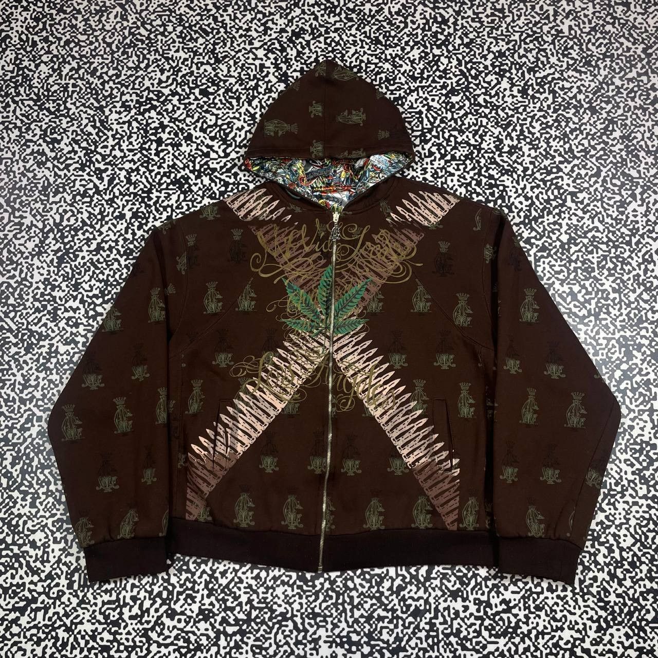 Vintage Y2K Ed Hardy 2Side Weed Logo Hoodie Audigier Rare