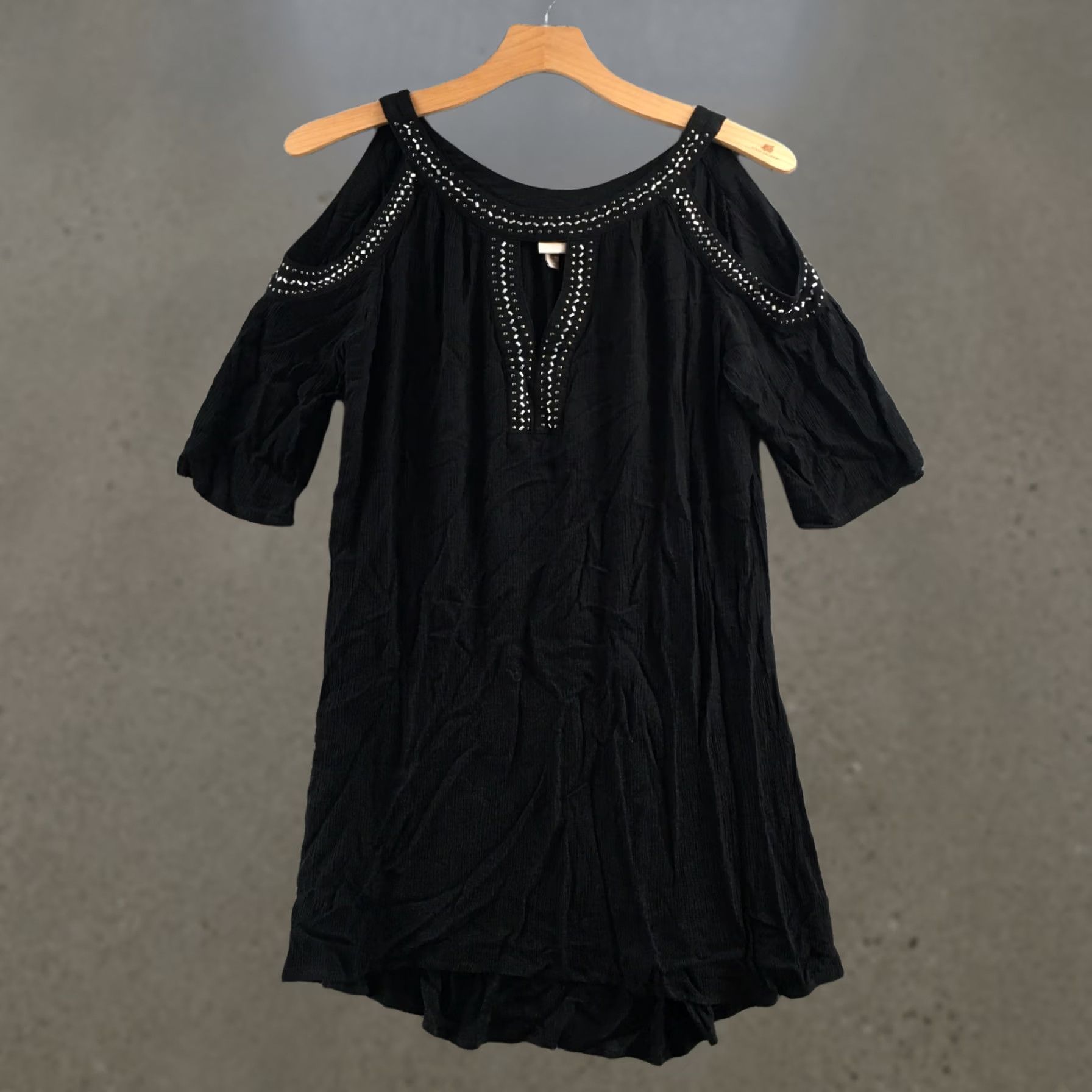 Vintage Knox Rose Blouse Womens XL Solid Black Cold Shoulder Studded 3/4 Sleeve Top Size XL / US 12-14 / IT 48-50 - 1 Thumbnail