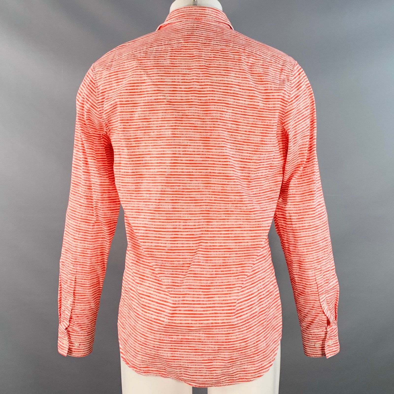 Michael Kors Size M Red White Stripe Cotton Slim Fit Long Sleeve Shirt Size US M / EU 48-50 / 2 - 4 Thumbnail