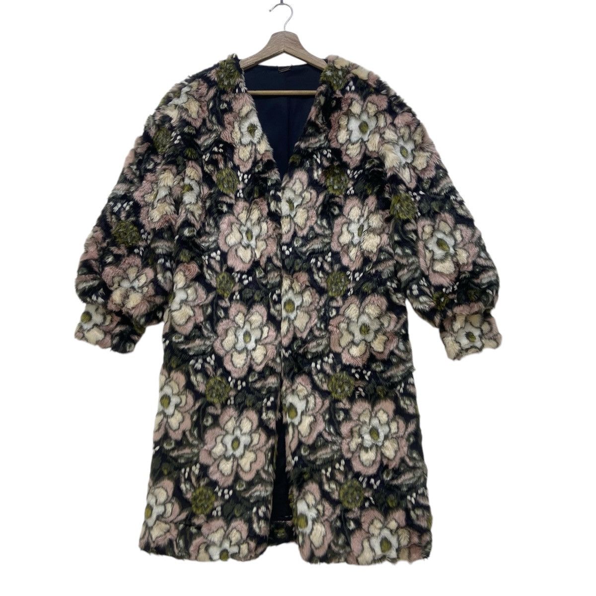 Japanese Brand Lily Brown Flower Printed Faux Fur Coat