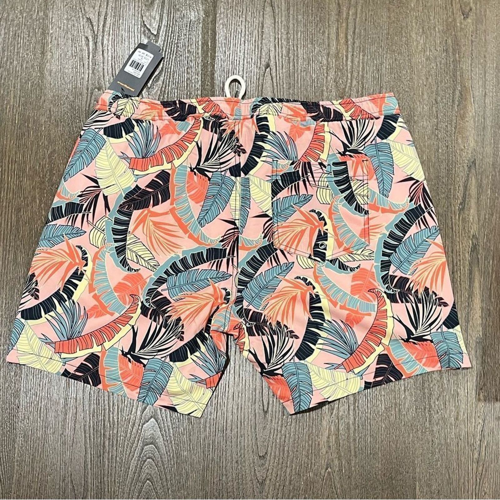 Vintage NWT Johnny Bigg Tropics Stretch Swim Shorts Coral Sz 40/ 1XL Size US 31 - 6 Thumbnail
