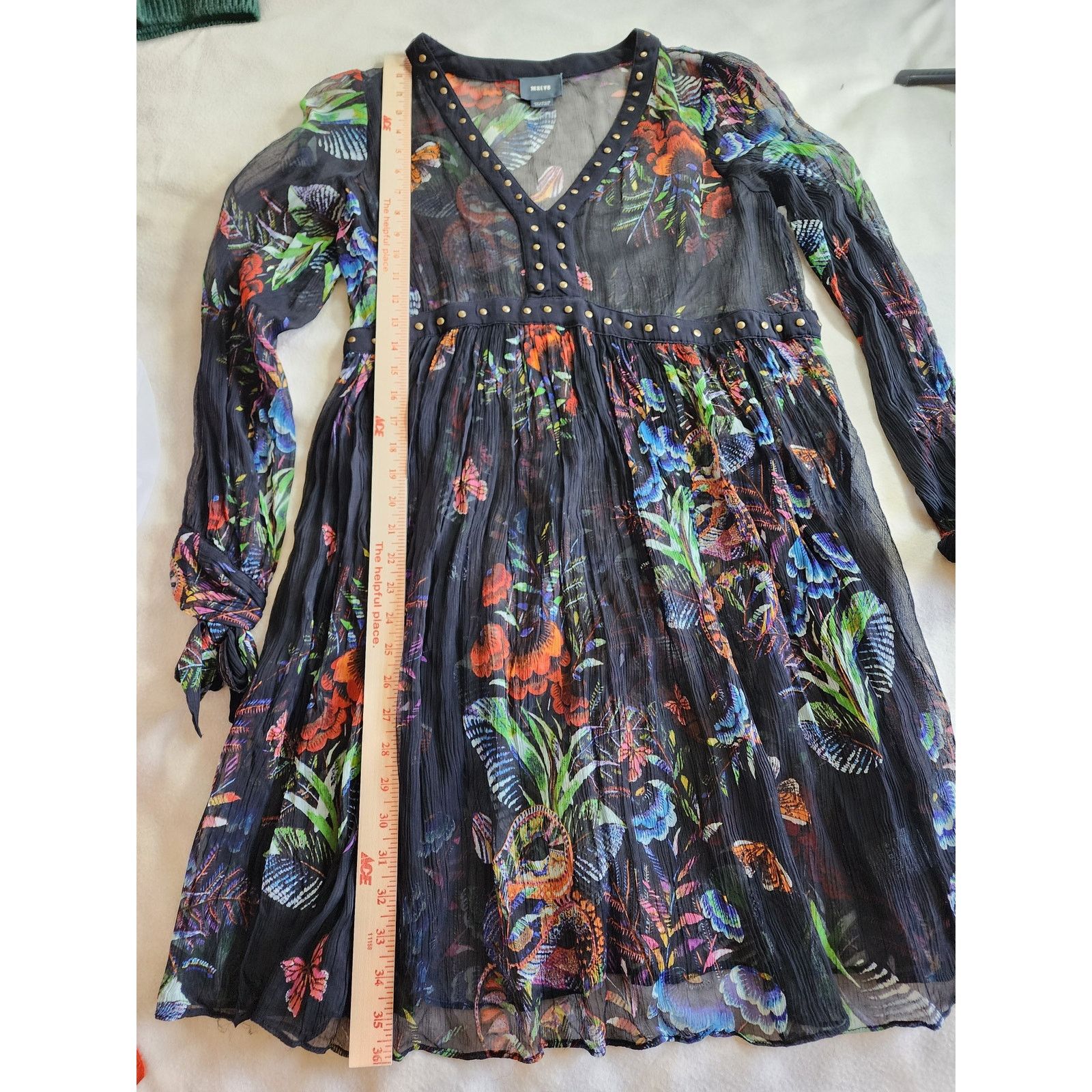 Anthropologie Maeve Studded Sheer V-Neck Tunic Dress Size 4 Whimsigoth Size S / US 4 / IT 40 - 7 Thumbnail