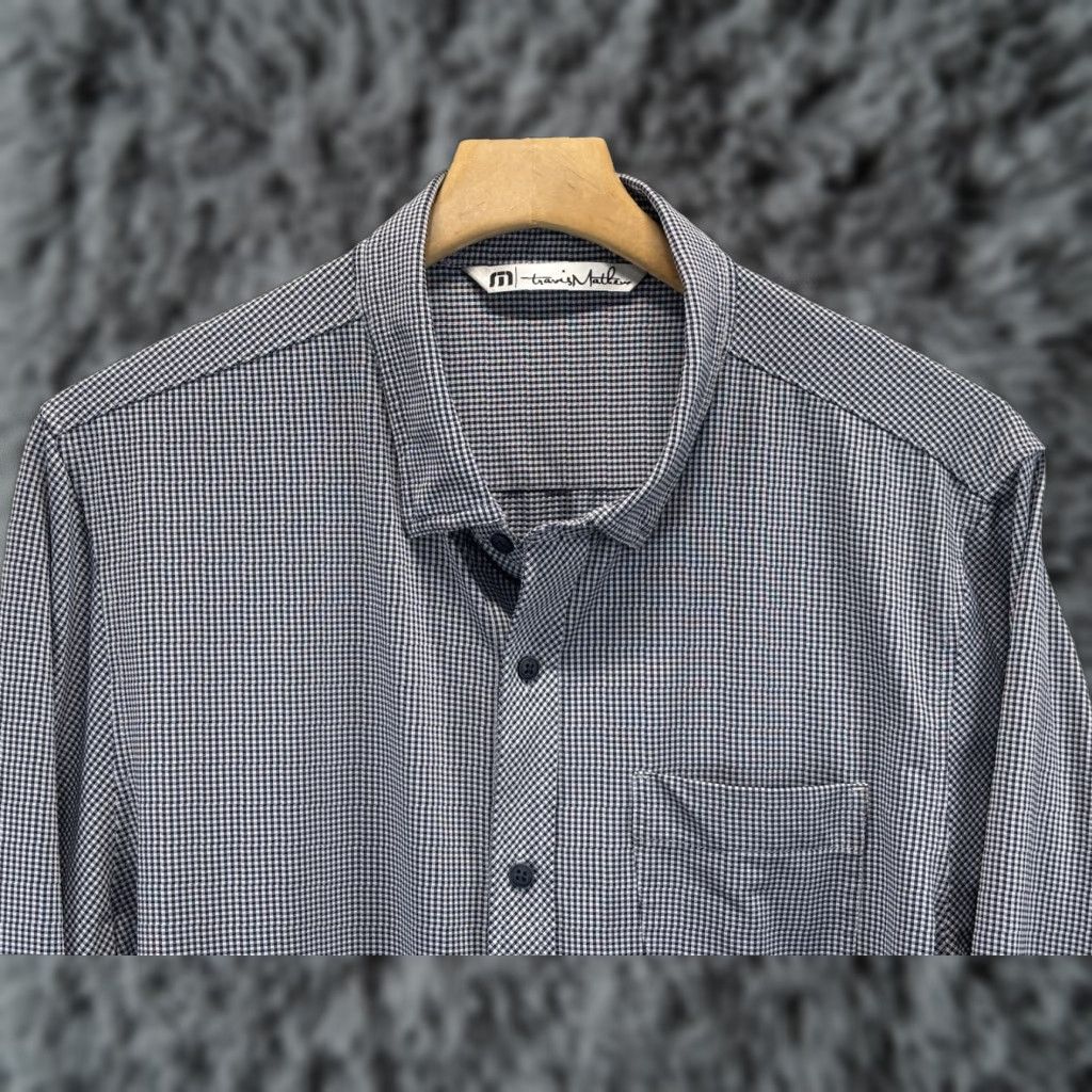 TravisMathew Travis Mathew Button Up Shirt Men XL Blue Mini Check Stretch Point Collar Prep Size US XL / EU 56 / 4 - 1 Thumbnail