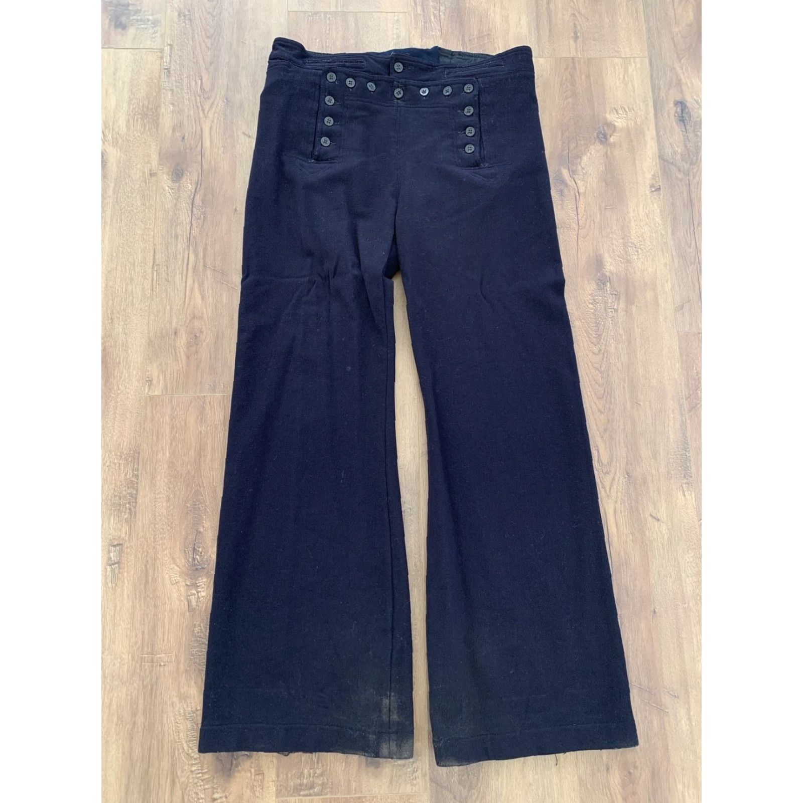 Vintage VINTAGE The Seafarer MENS Wool BLUE Sailer Front Button Disco PANTS Size 34x32 Size US 34 / EU 50 - 3 Thumbnail