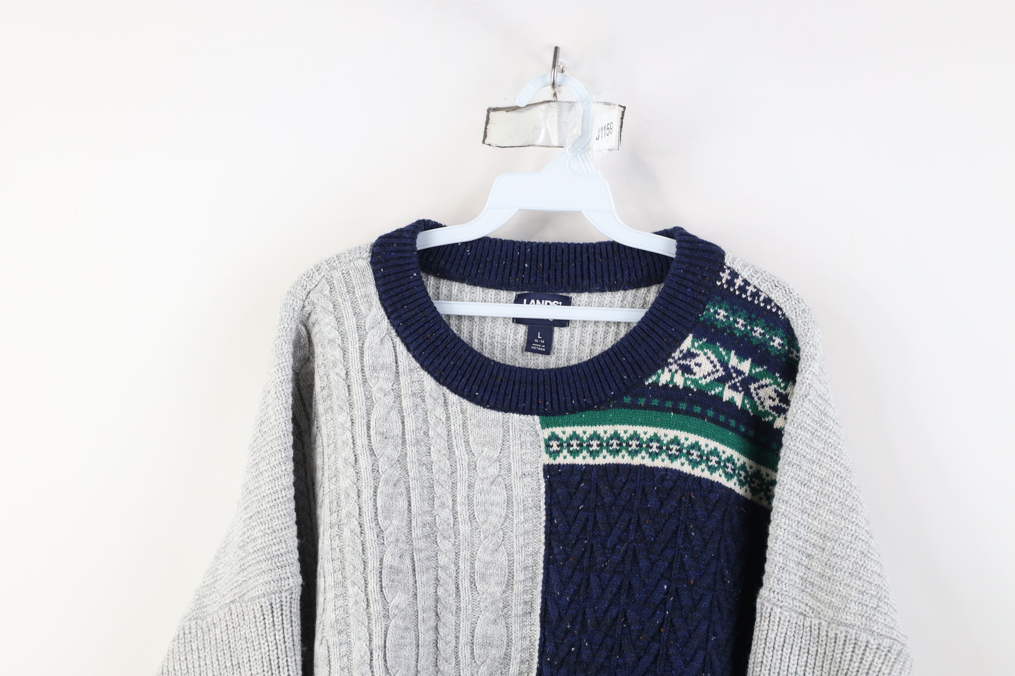 Lands' End Vintage Y2K Lands End Blend Fair Isle Cable Knit Sweater Size L / US 10 / IT 46 - 2 Thumbnail