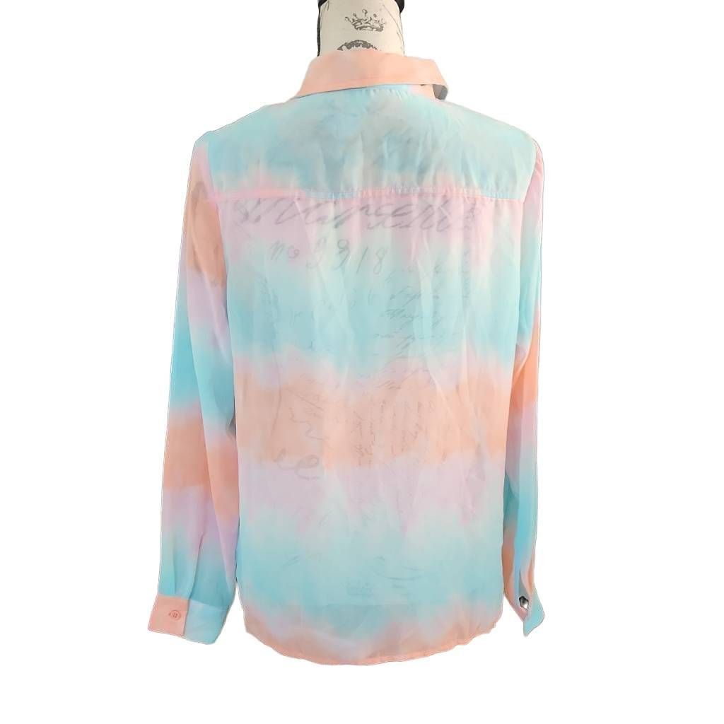Forever 21 Forever 21 Women's Size Medium Pink Blue Sheer Button Down L Size M / US 6-8 / IT 42-44 - 3 Thumbnail