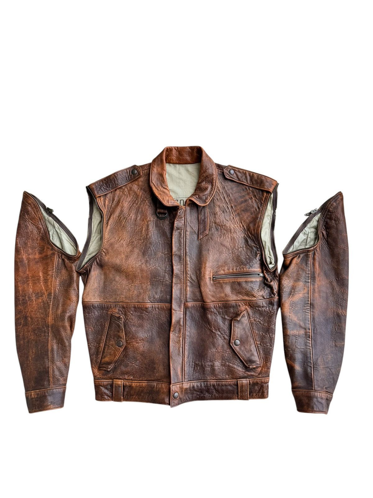 Avirex Vintage Distressed Undbranded Leather Jacket Removable Sleve Size US M / EU 48-50 / 2 - 1 Thumbnail
