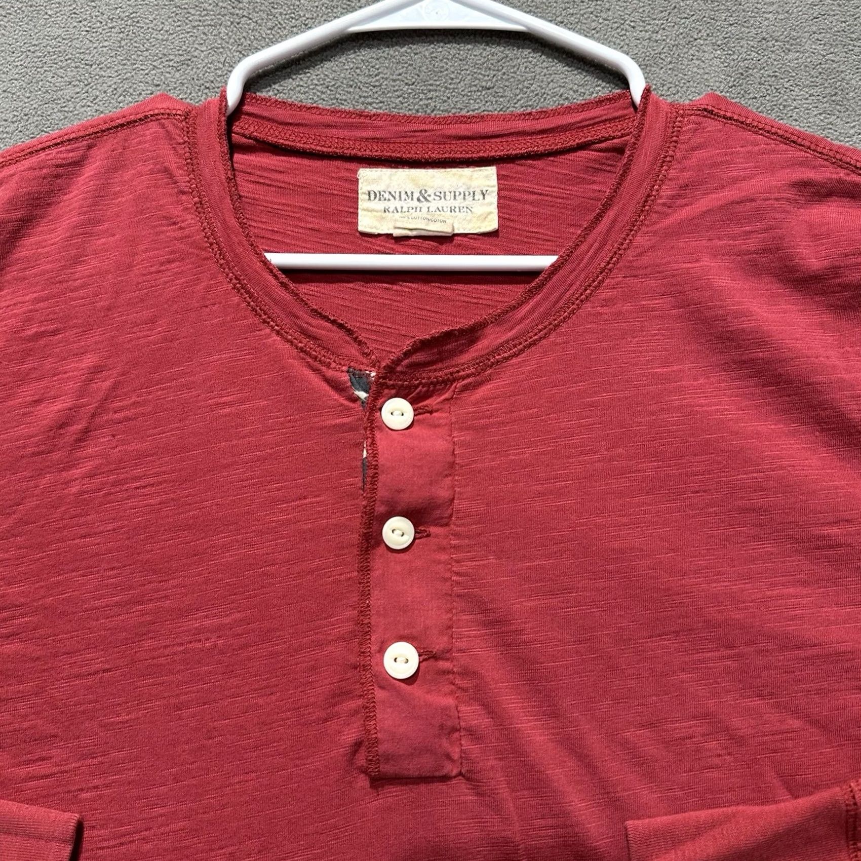 Vintage Denim & Supply Ralph Lauren Shirt Mens XL Red Henley Long Sleeve EUC Size US XL / EU 56 / 4 - 3 Thumbnail