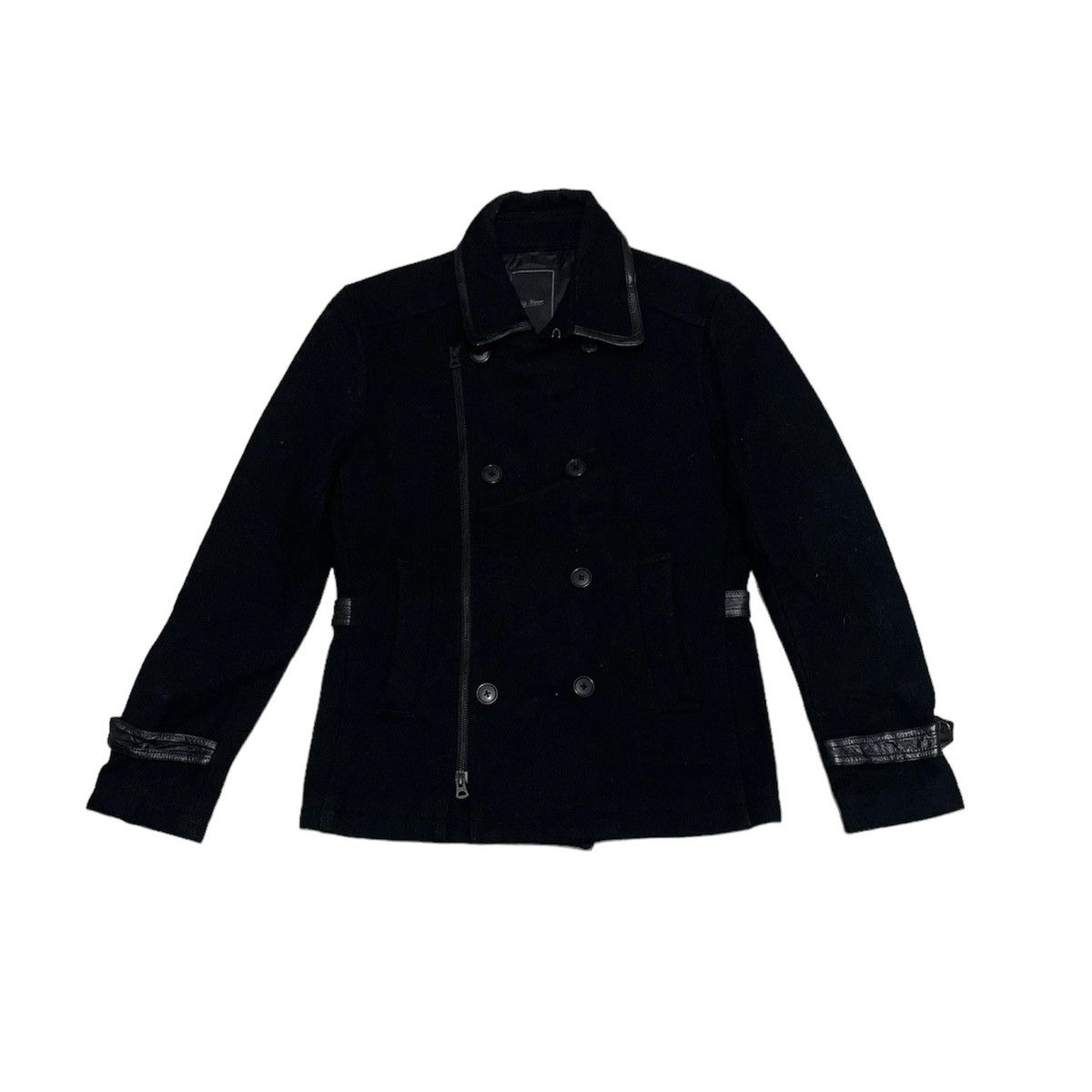 Issey Miyake Tete Homme Double Breast Mix Leather Wool Jacket Size US M / EU 48-50 / 2 - 1 Thumbnail