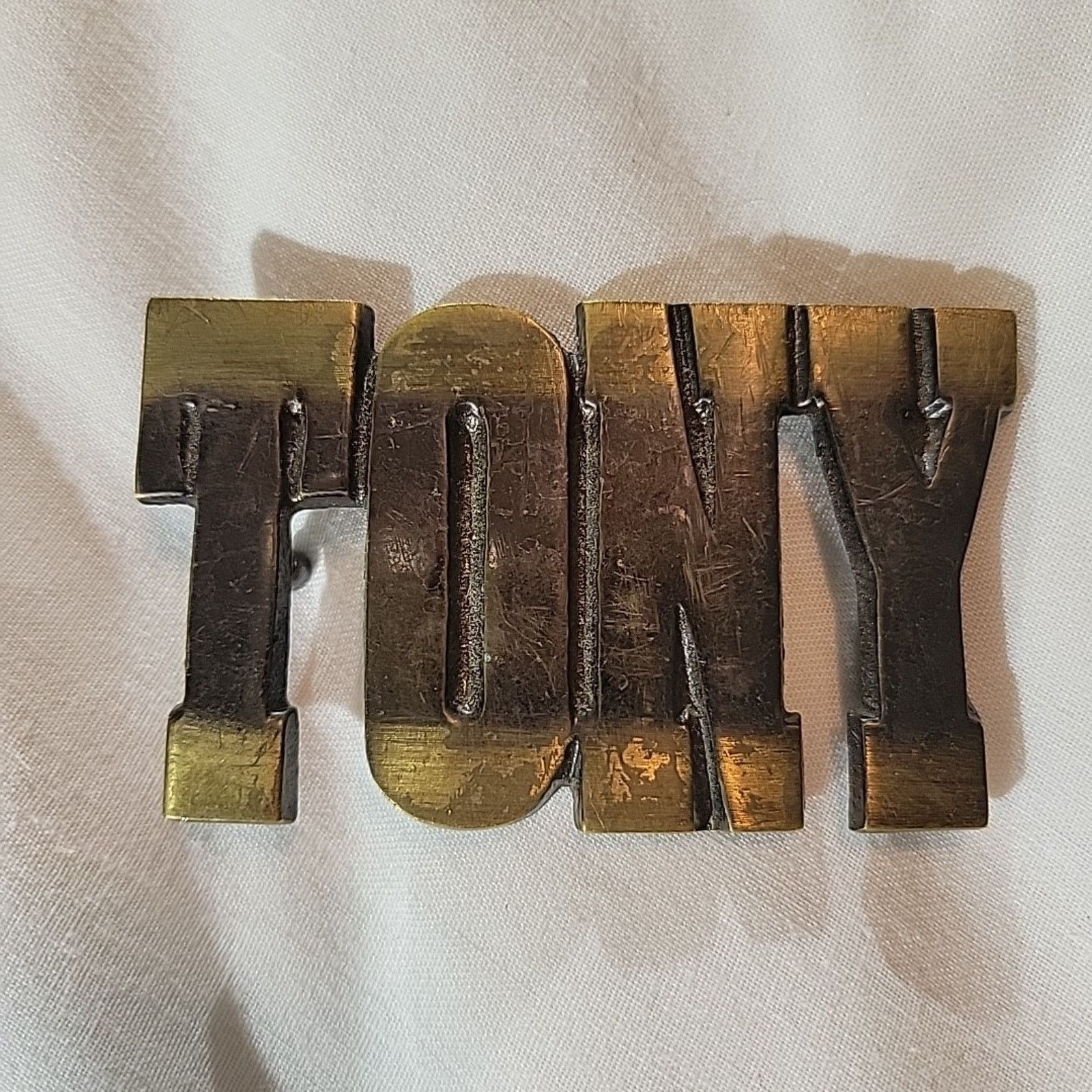 Other 70's Solid Brass 2 Tone Belt Buckle Taiwan TONY Missing Bale Size ONE SIZE - 1 Thumbnail