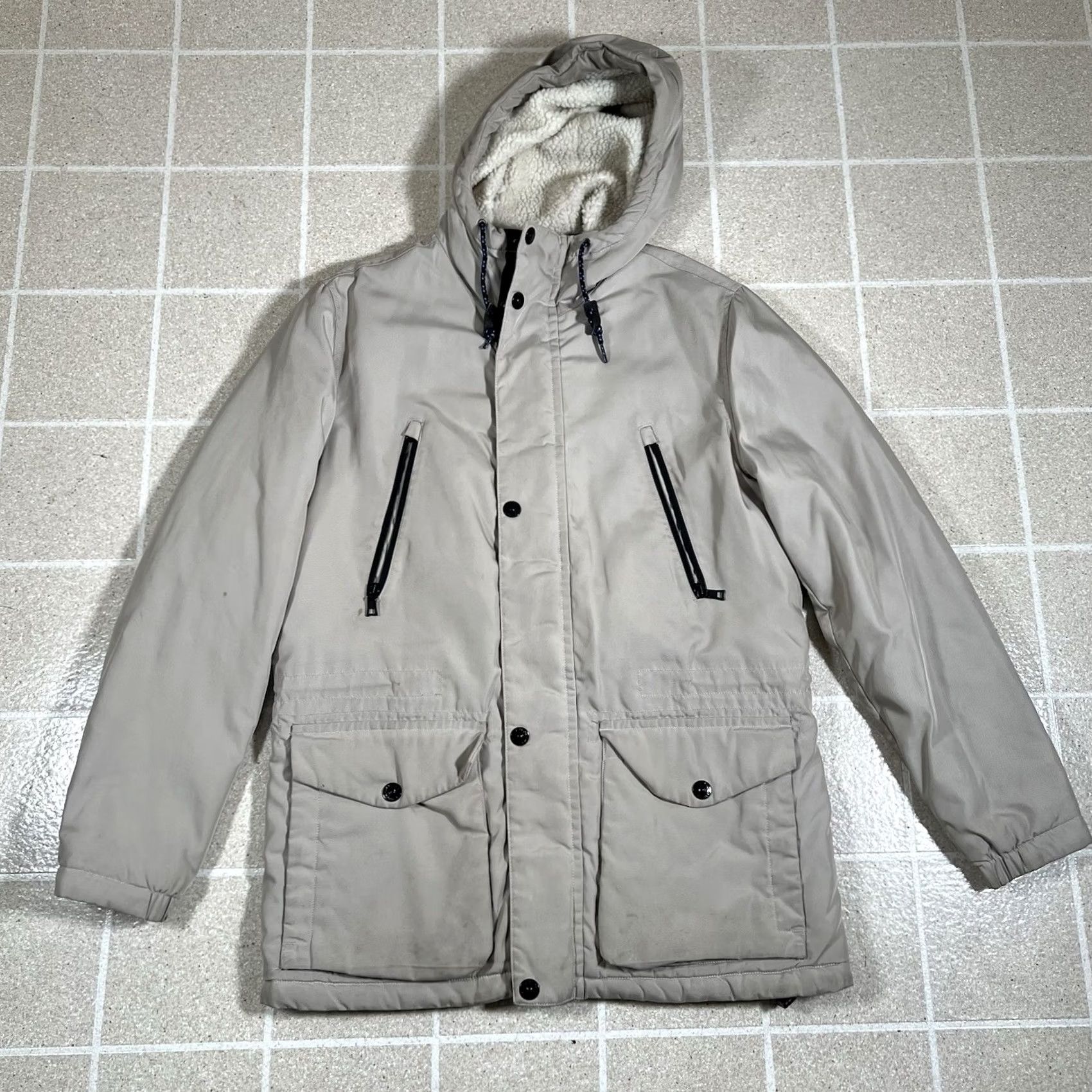 Nautica VINTAGE? (No) Mens Nautica Parka Coat Hooded Winter Coat Gray S Small Polyester Sherpa Hood Size Small Shirt? Size US S / EU 44-46 / 1 - 2 Thumbnail