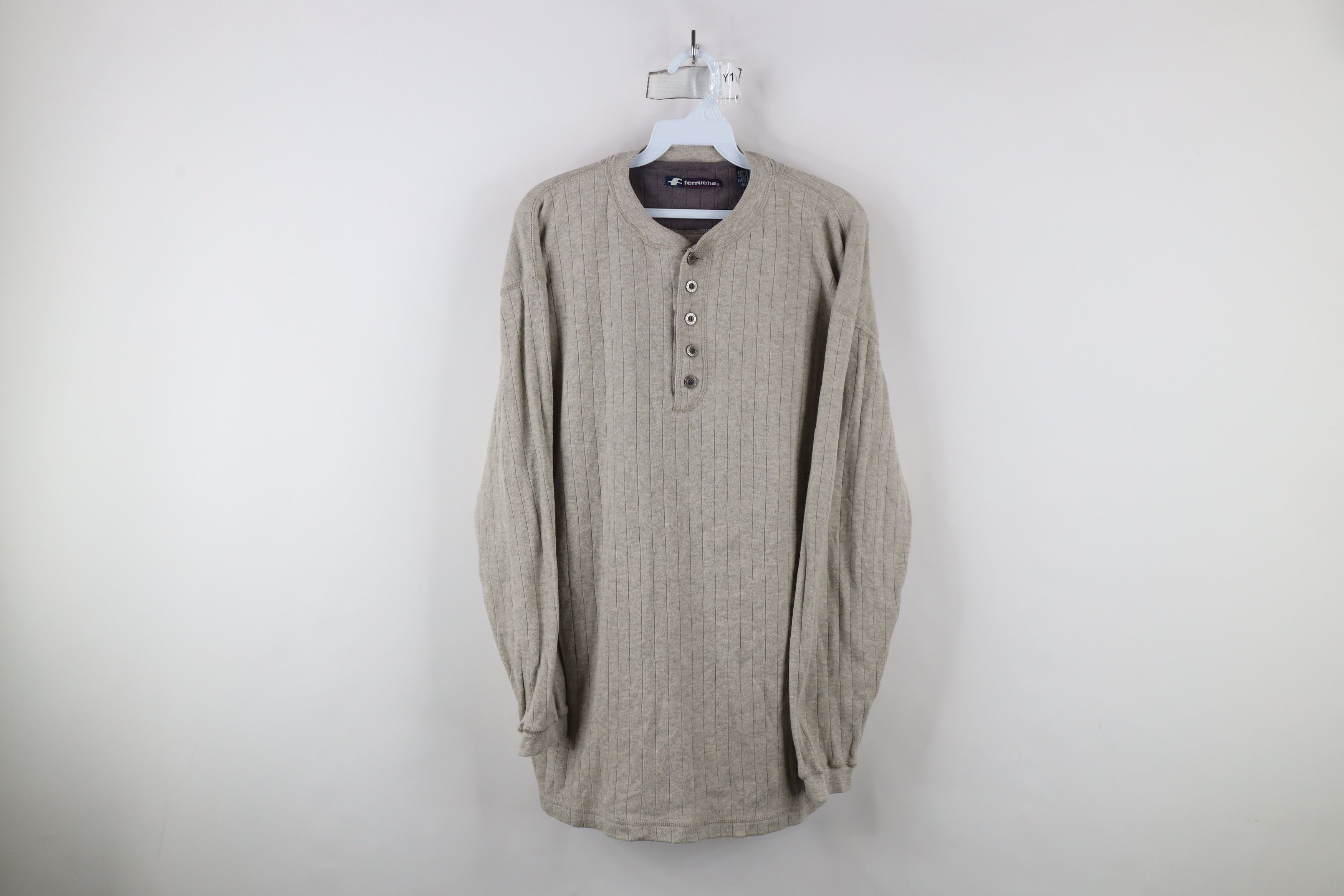 Vintage Vintage 90s Streetwear Knit Long Sleeve Henley T-Shirt Gray Size US L / EU 52-54 / 3 - 1 Thumbnail