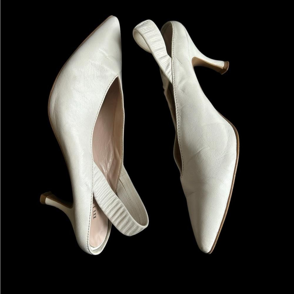 Designer Minelli White Leather Slingback Heels Size US 5 / IT 35 - 1 Thumbnail