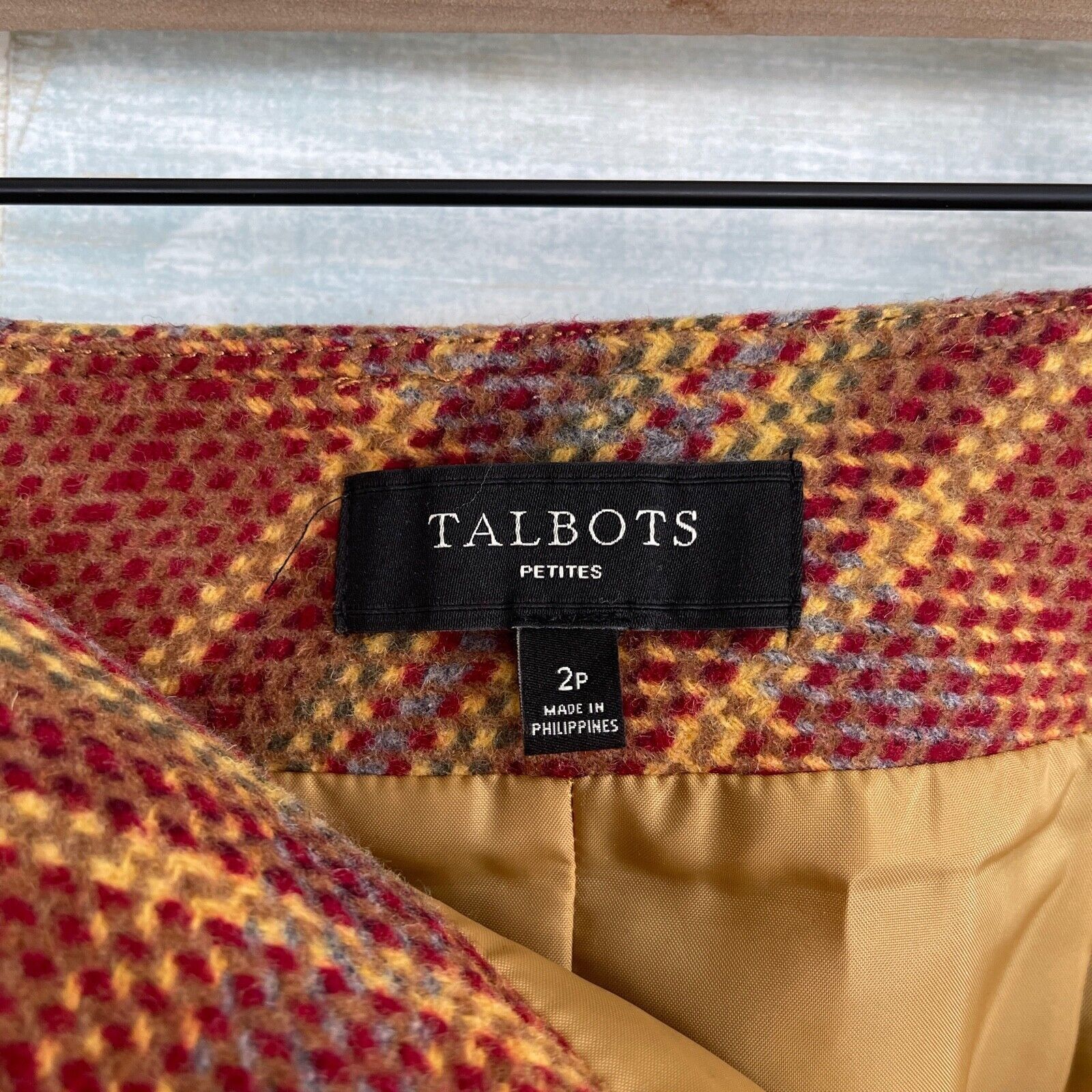 Other Talbots Tweed Wool Pencil Skirt Red Brown Plaid Pockets 2P Size 29" - 5 Thumbnail