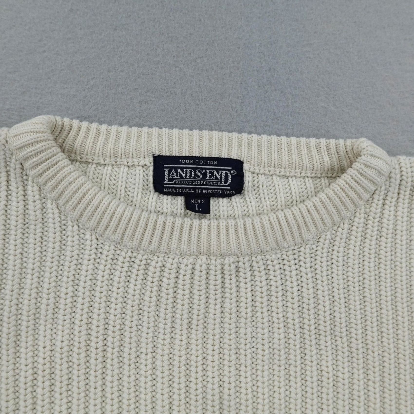 Lands' End VINTAGE Lands' End Sweater Mens Large White Chunky Heavyweight Pullover 90s USA Mens Size US L / EU 52-54 / 3 - 2 Thumbnail