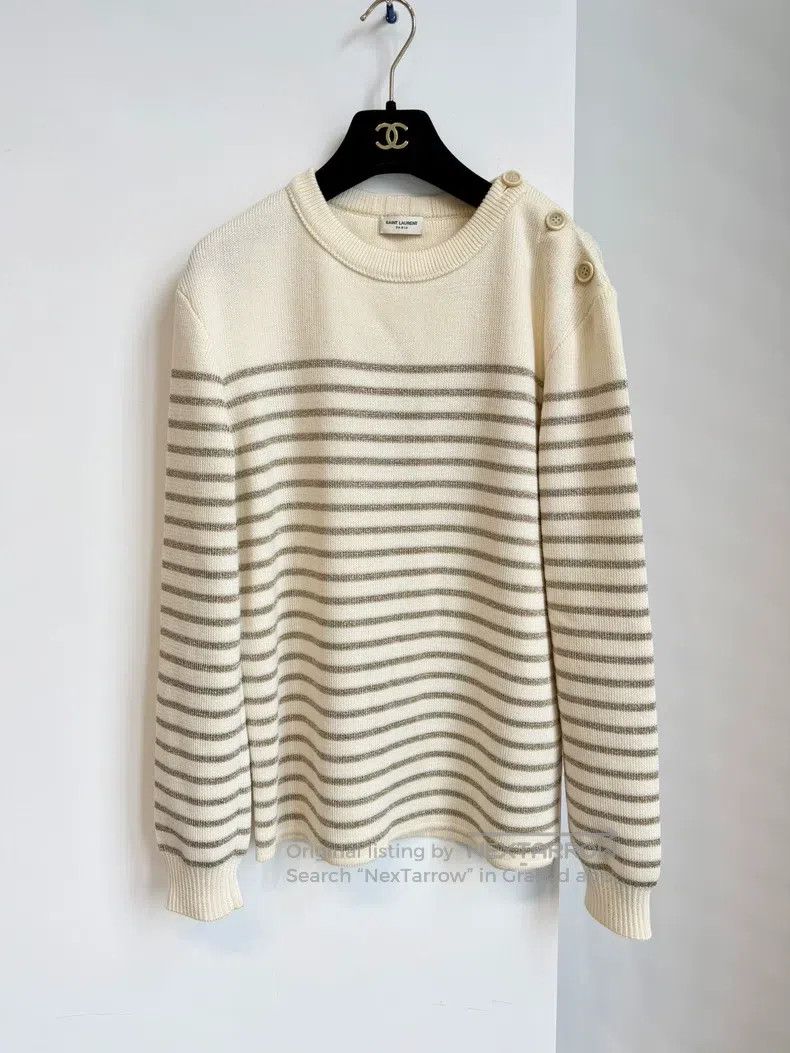 Saint Laurent Paris Saint Laurent Paris Beige Golden Stripe Sweater i Size US M / EU 48-50 / 2 - 1 Thumbnail