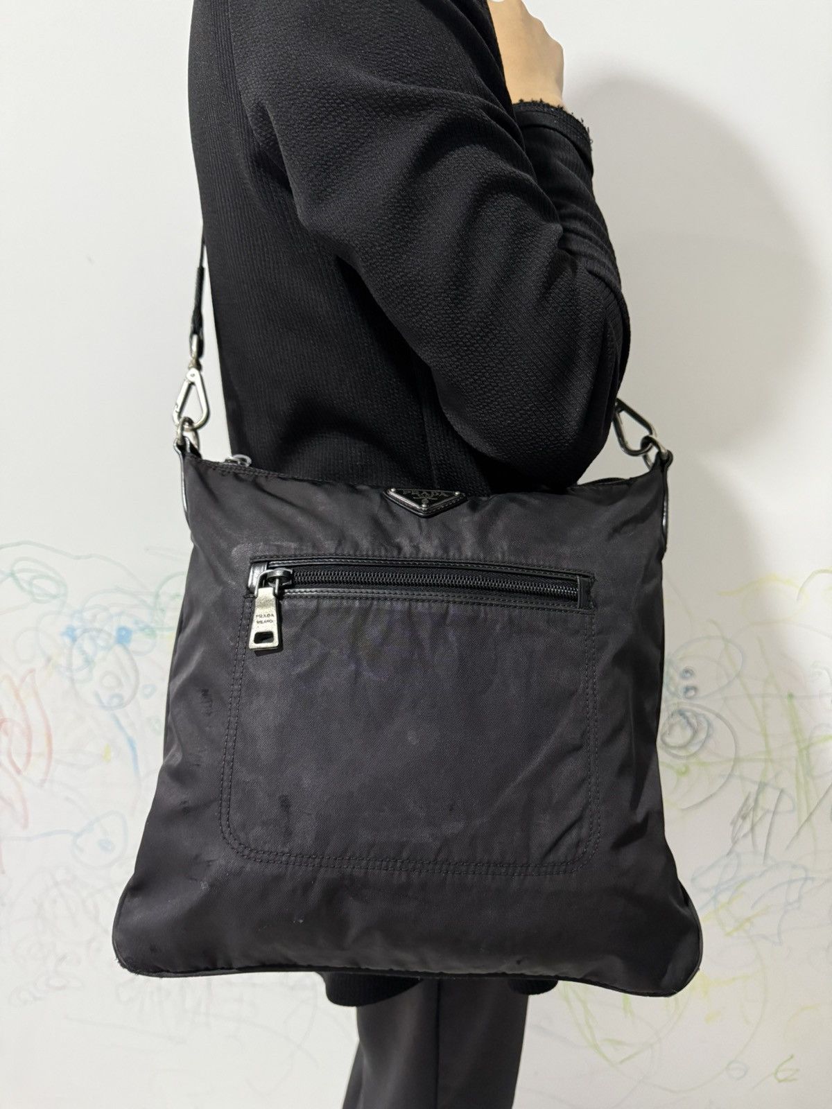 Prada Black Sling Medium Crossbody Bag, Men's