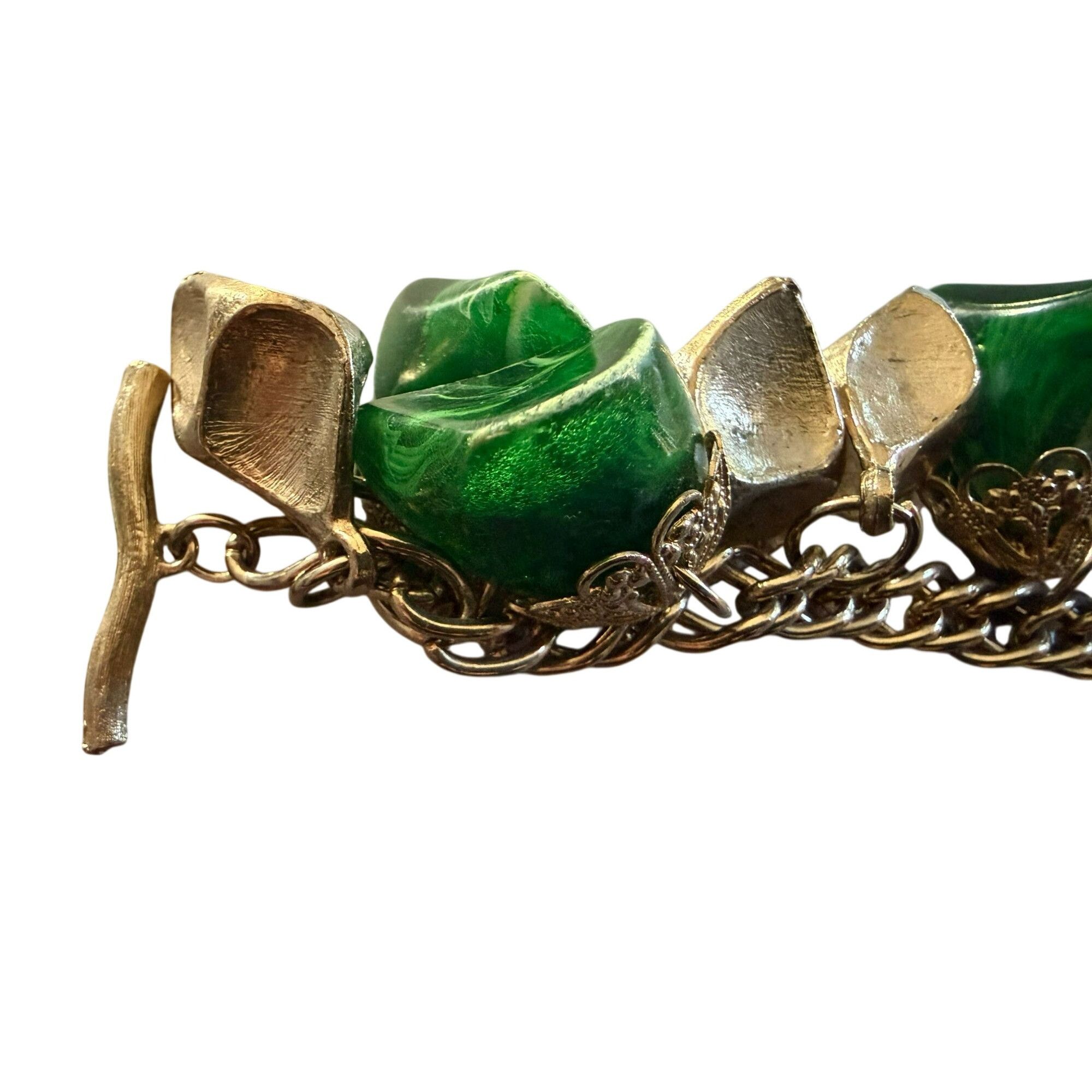 Other Vintage Brushed Silver Tone Chunky Bracelet With Green Lucit Size ONE SIZE - 9 Thumbnail