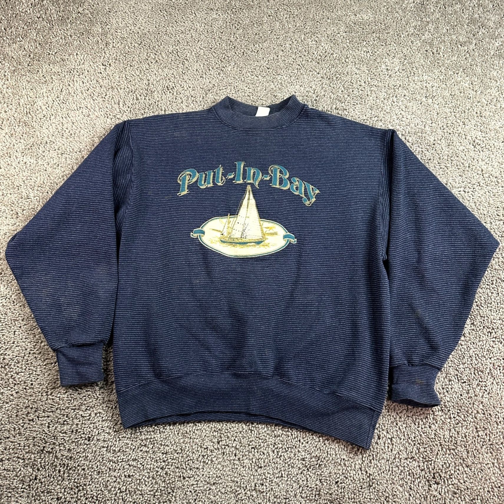 Fruit Of The Loom VINTAGE Sweatshirt Mens Large Blue Put In Bay Ohio Sailing Sail Boat Crewneck Size US L / EU 52-54 / 3 - 2 Thumbnail