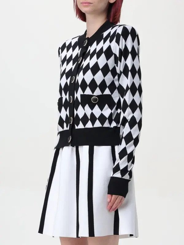 Balmain o1s1wg110725 Button Detailed Cardigan in Black/White Size L / US 10 / IT 46 - 3 Thumbnail