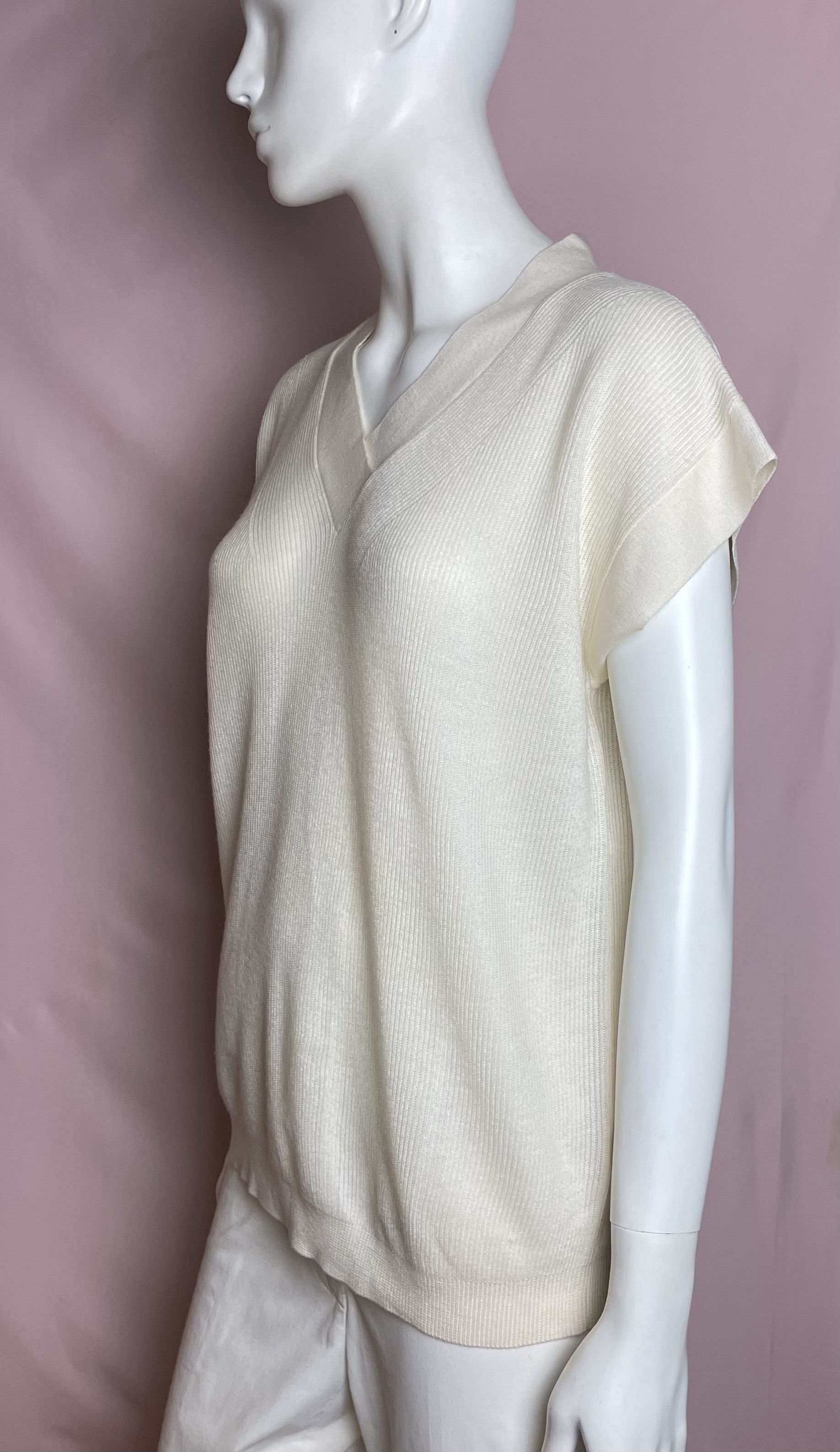 Fabiana Filippi Fabiana Filippi Ivory Short Sleeve Wool Blend Sweater Size S / US 4 / IT 40 - 3 Thumbnail
