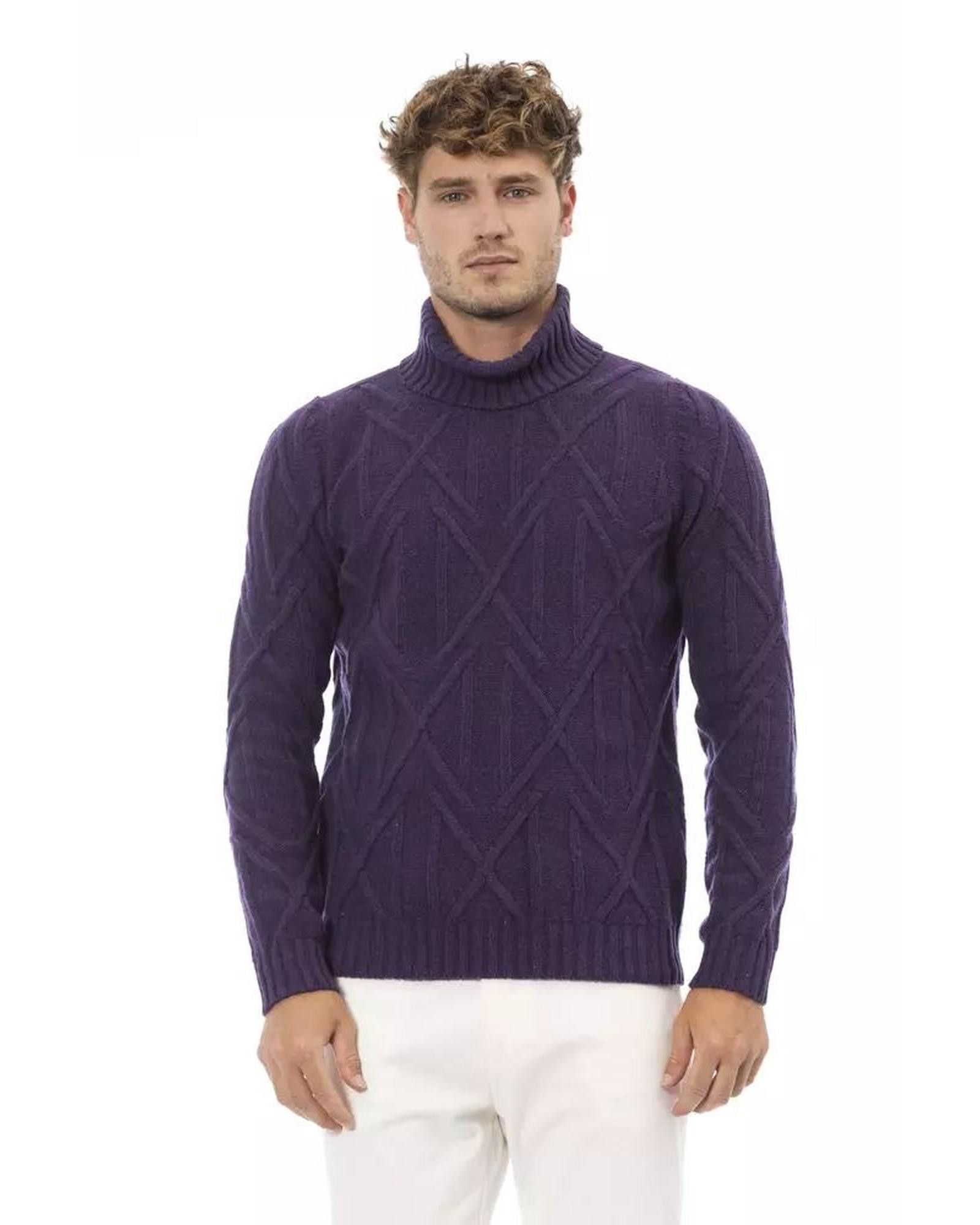 image of Alpha Studio Ribbed Turtleneck Sweater in Purple, Men's (Size XL)