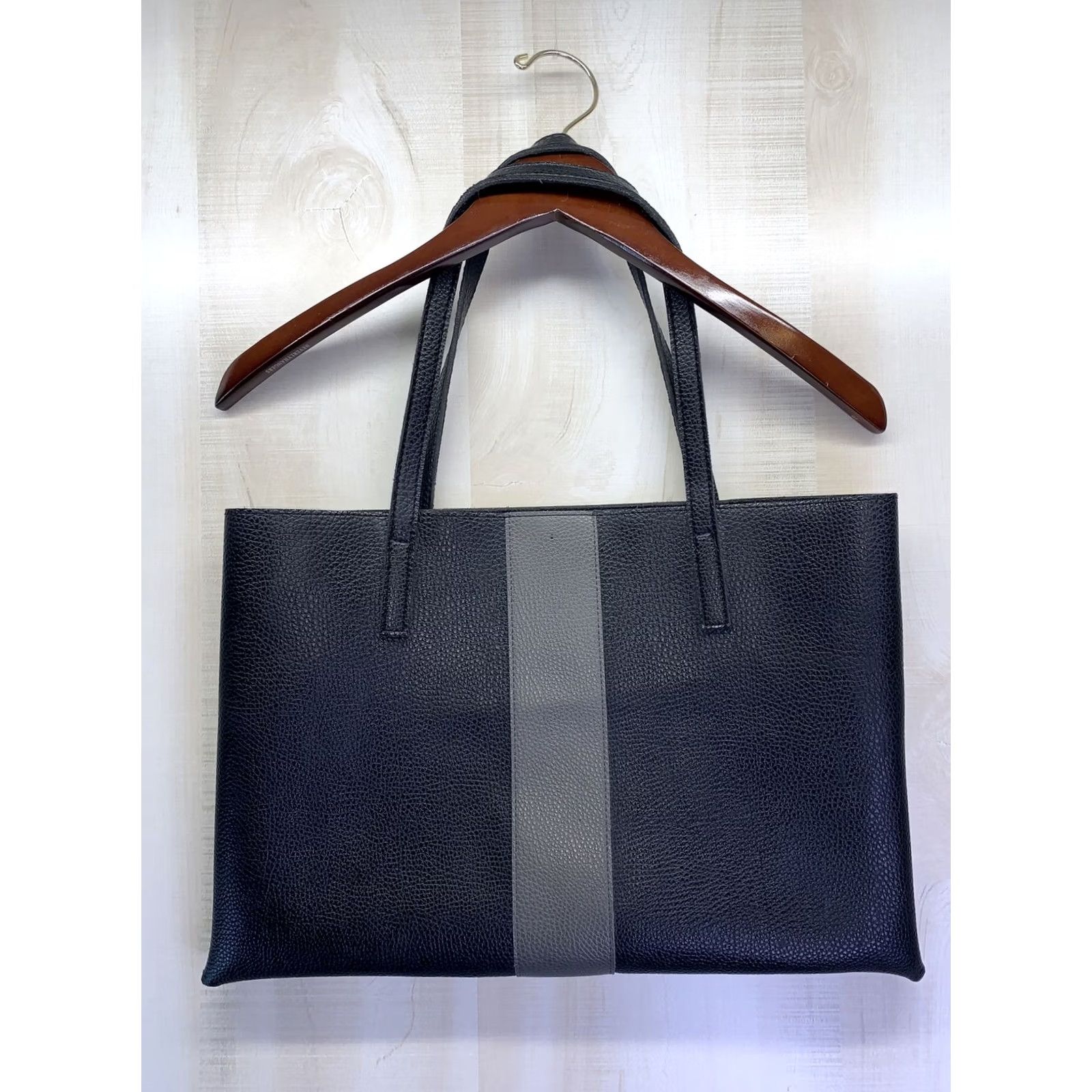 Vince Camuto Vince Camuto Tote Carryall All Leather Bag Purse Black/Gray -5376 Tote, Large, Pebbled, Vegan, Gray Hardware Women Size ONE SIZE - 2 Thumbnail