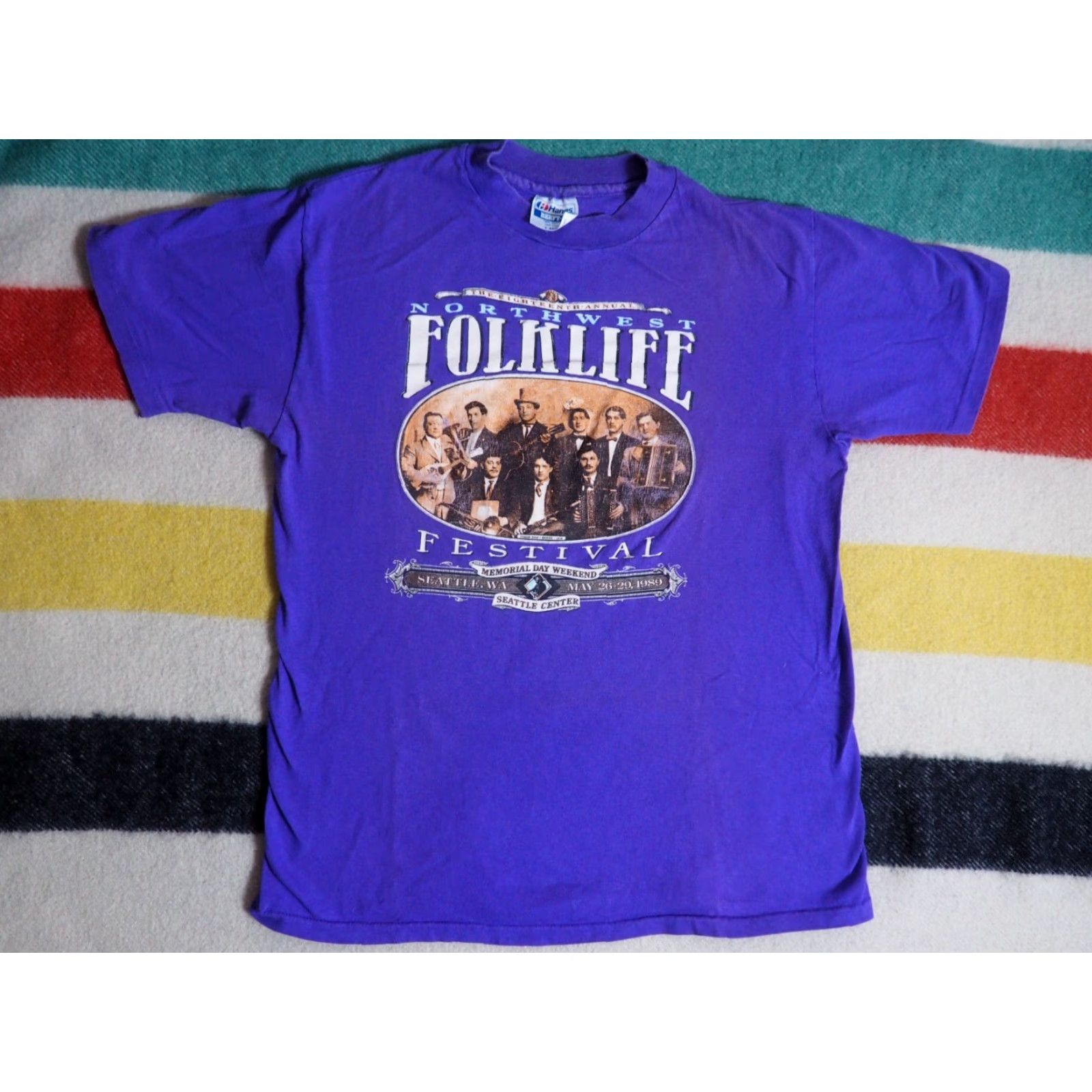 Hanes VTG 80s Hanes Seattle Folklife Festival Music Folk Purple Tee T-Shirt Men M Size US M / EU 48-50 / 2 - 2 Thumbnail