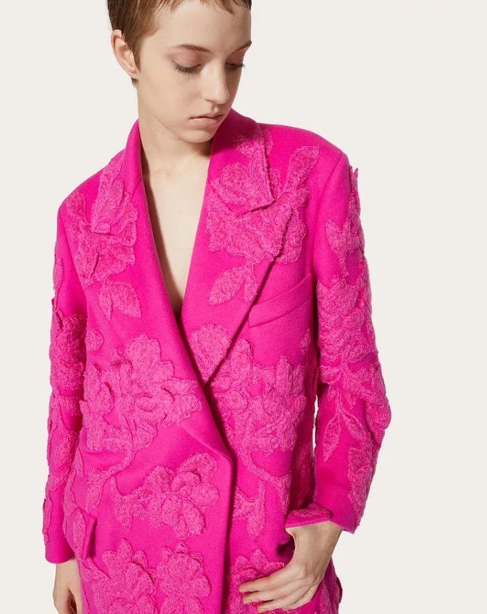 Valentino os11x0724 Appliqué Wool-Blend Overcoat in Pink Size S / US 4 / IT 40 - 3 Thumbnail