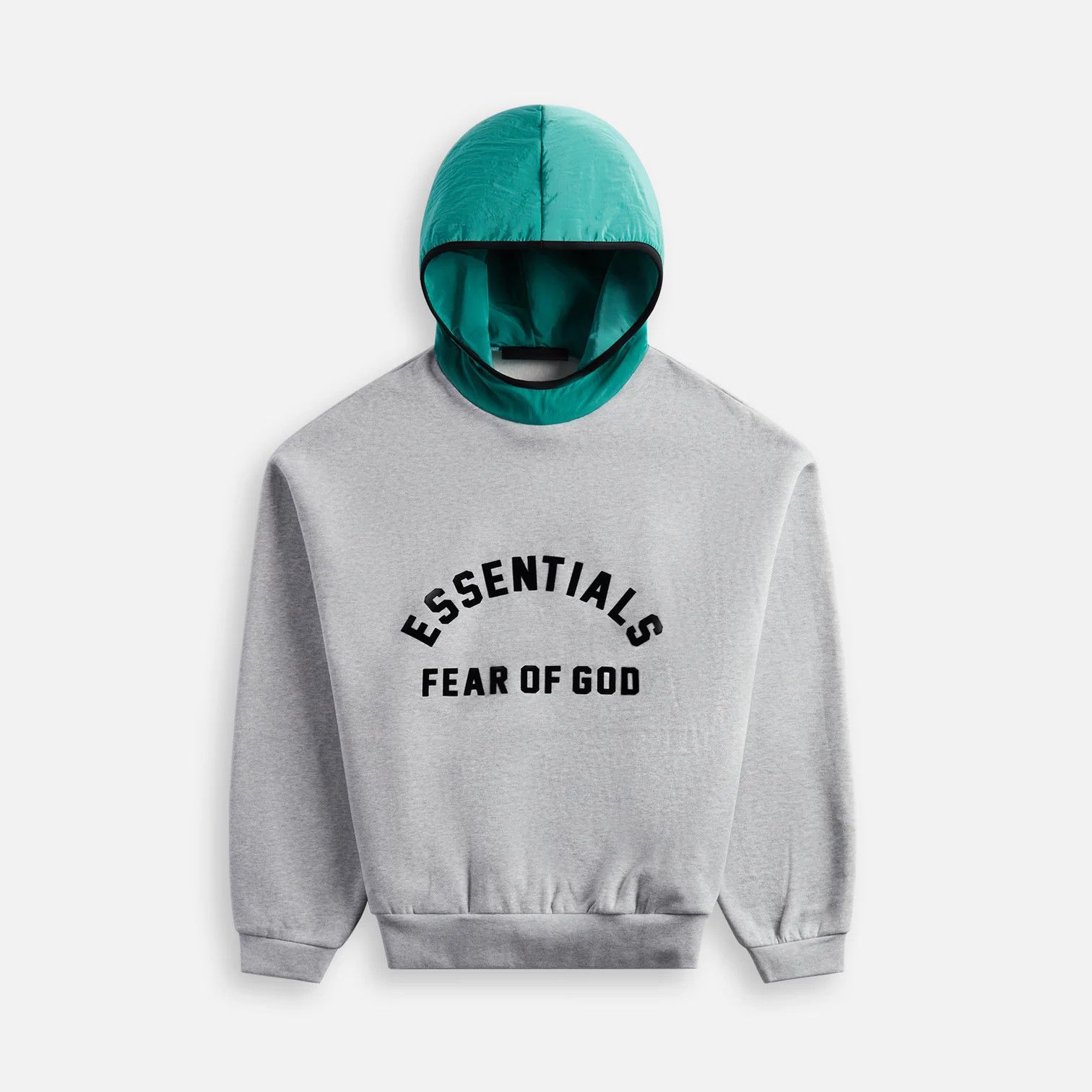 image of Essentials x Fear Of God Nylon Fleece Hoodie Light Heather Grey/mint Leaf, Men's (Size XL)