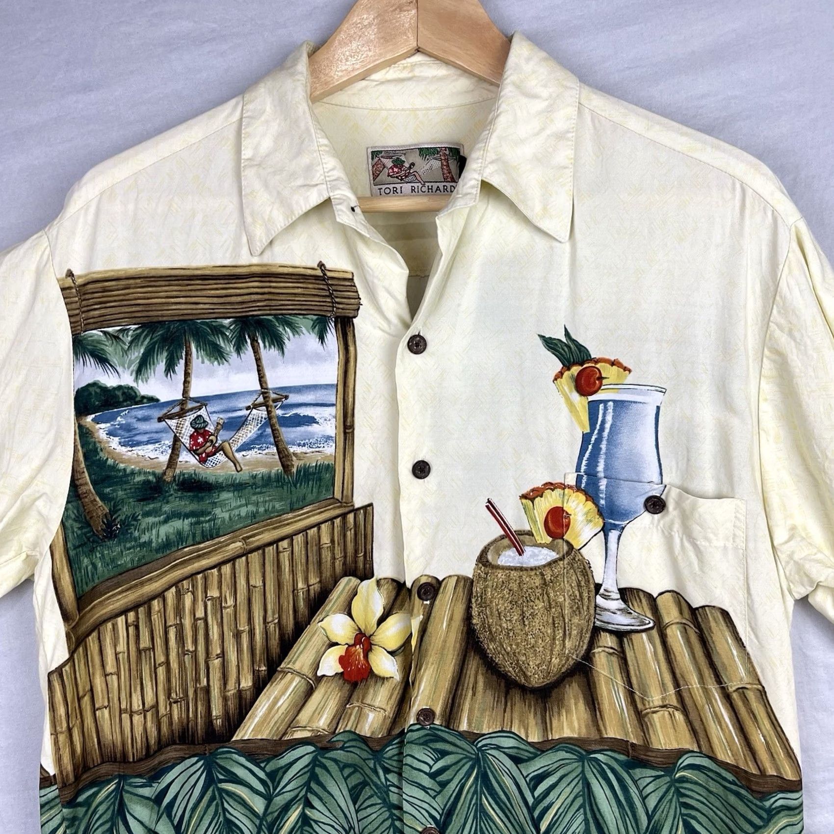 Tori Richard VINTAGE Tori Richard Shirt Mens Large Green Yellow Hawaiian Cocktails Aloha Size US L / EU 52-54 / 3 - 3 Thumbnail