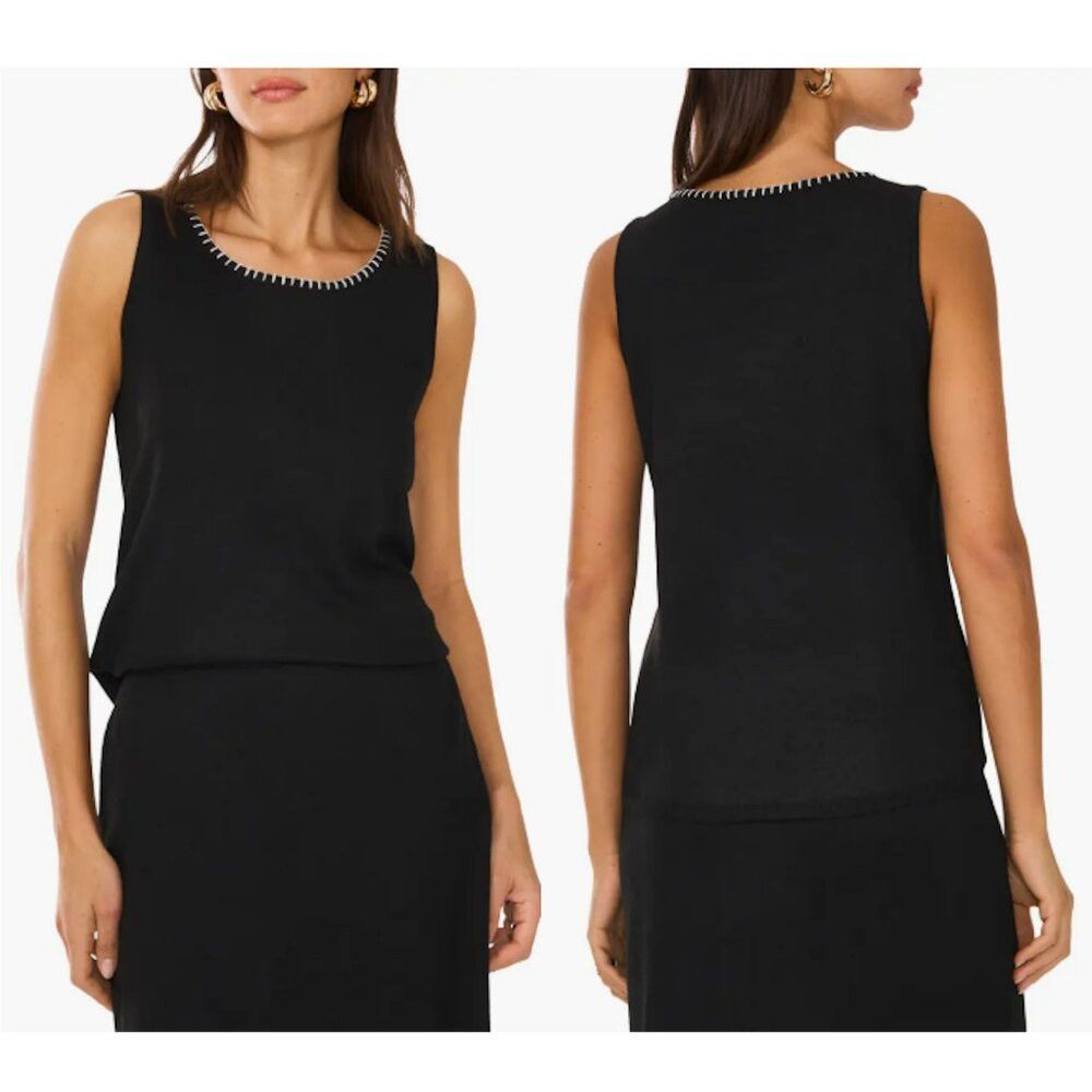 Vince Camuto NWT New Vince Camuto Whipstitch Sleeveless Black Sweater To Size L / US 10 / IT 46 - 1 Thumbnail
