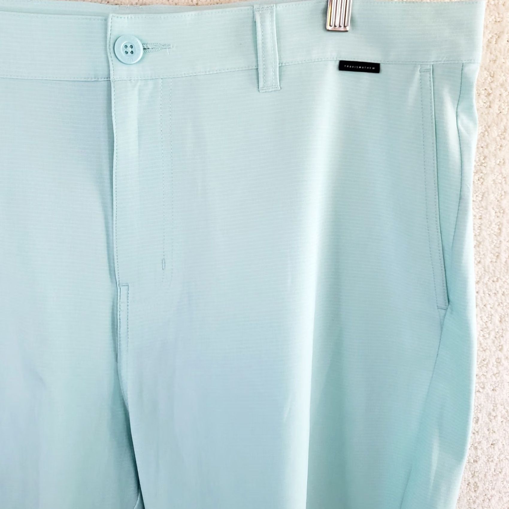 TravisMathew Travis Mathew Chino Shorts Mens 40x10 Aqua Blue Stretch Wrinkle Resistant Casual Travel Pockets Size US 40 / EU 56 - 4 Thumbnail