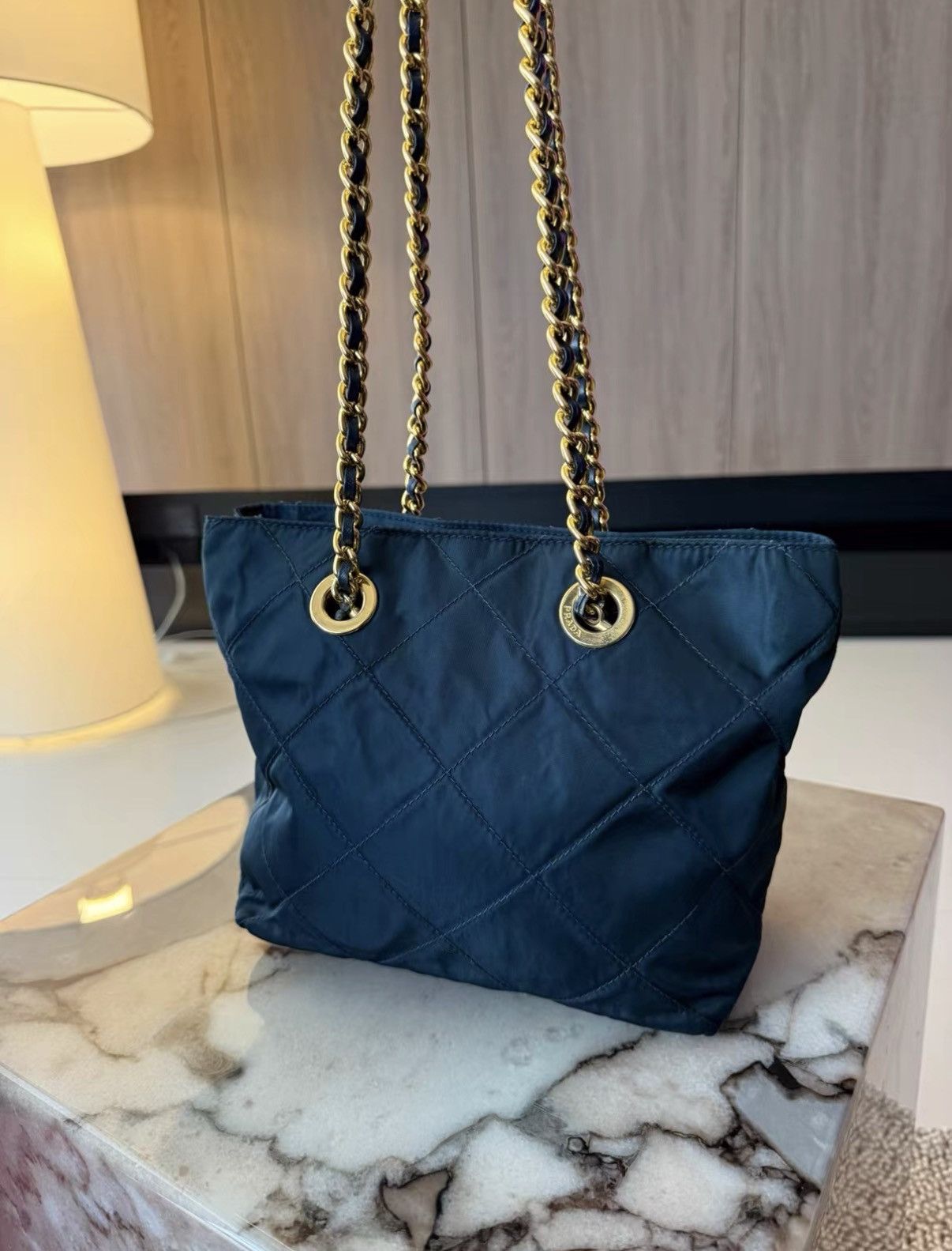 Prada Prada Mini Navy Parachute Double Chain Shoulder Bag J36 Size ONE SIZE - 2 Thumbnail