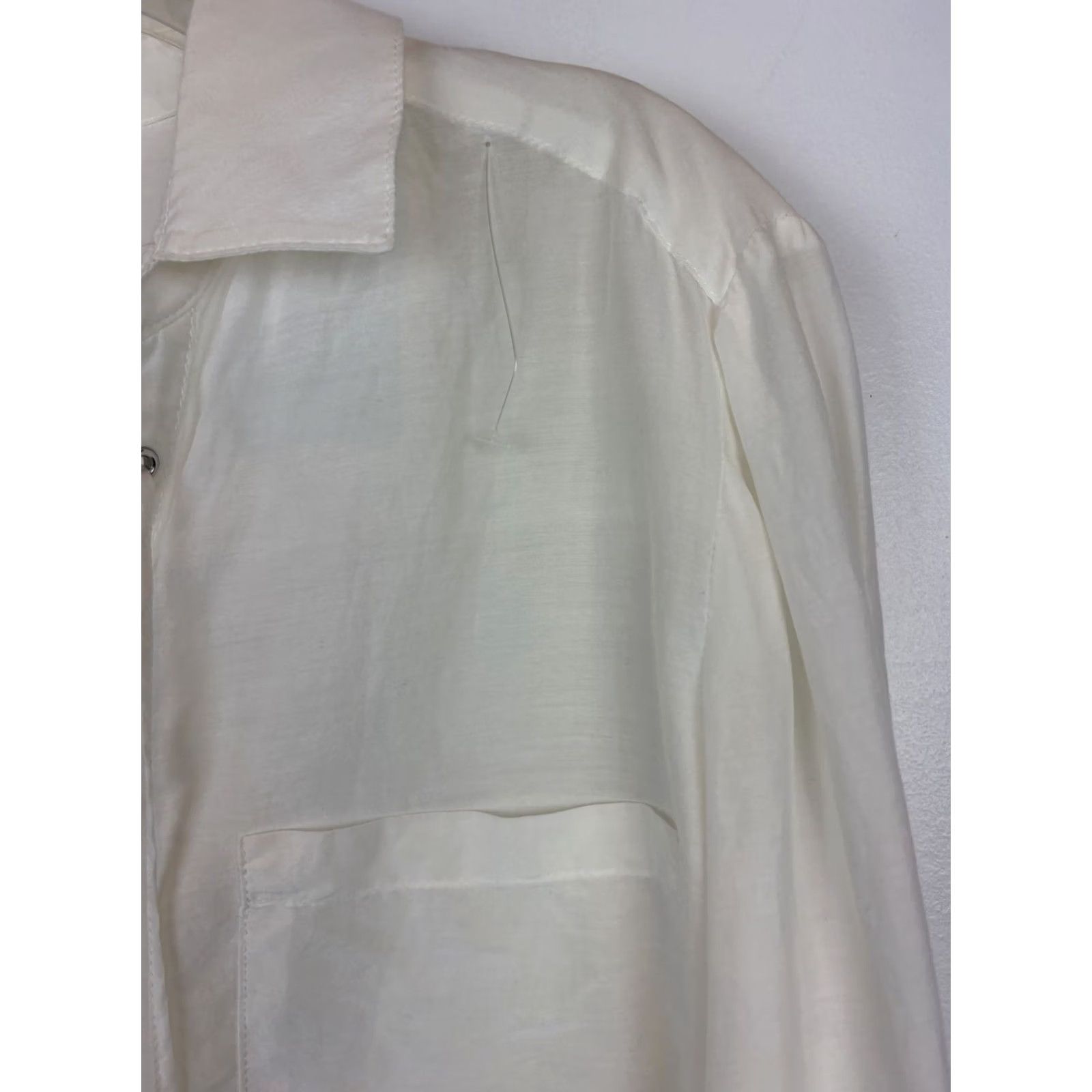 Vintage White Cottage Coastal Beach Lace Up Sheer Poet Button Shirt Women 10 Size L / US 10 / IT 46 - 5 Thumbnail