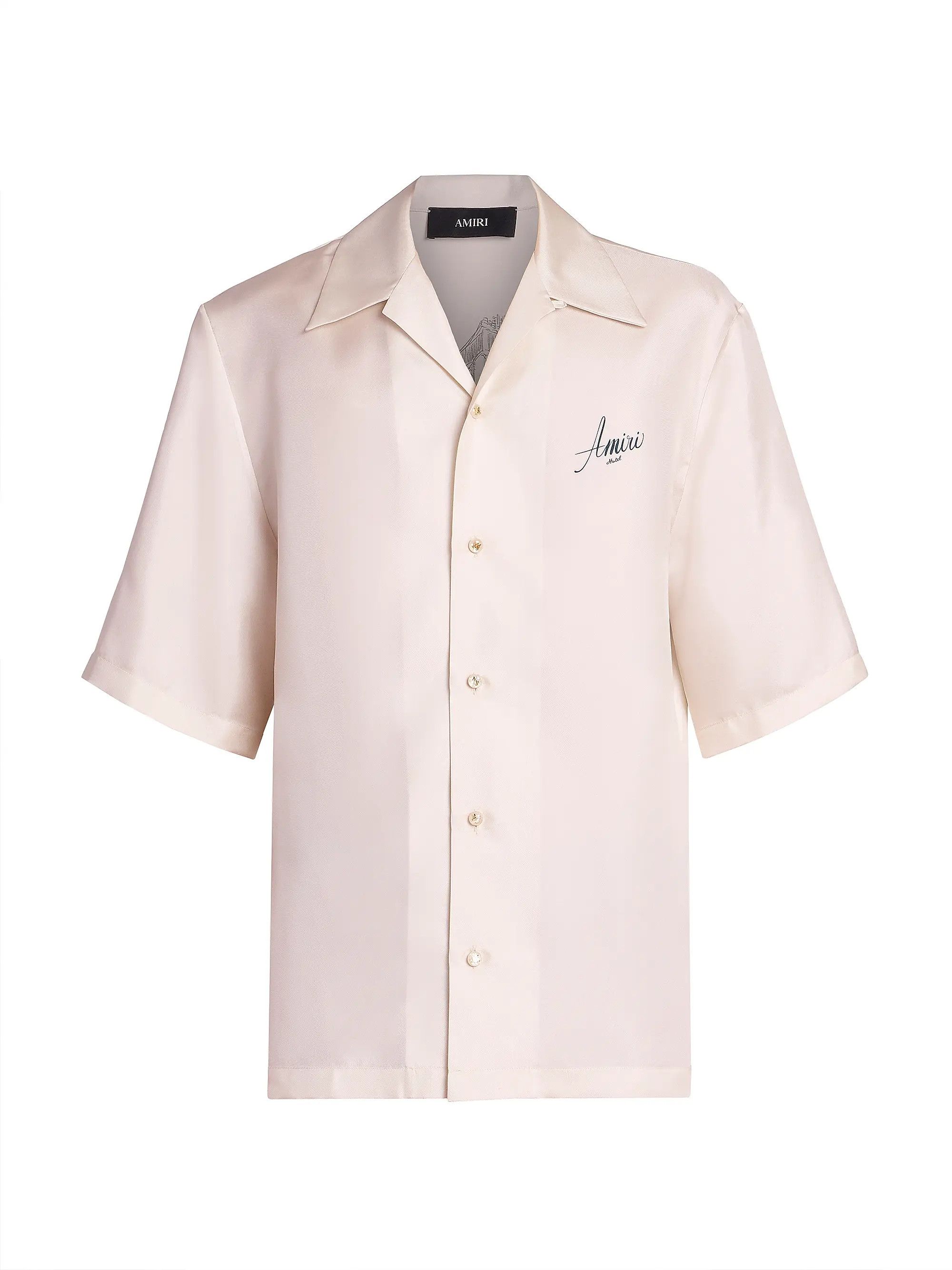 Amiri os11x1225 Hotel Silk Bowling Shirtin Alabaster Size US M / EU 48-50 / 2 - 1 Thumbnail