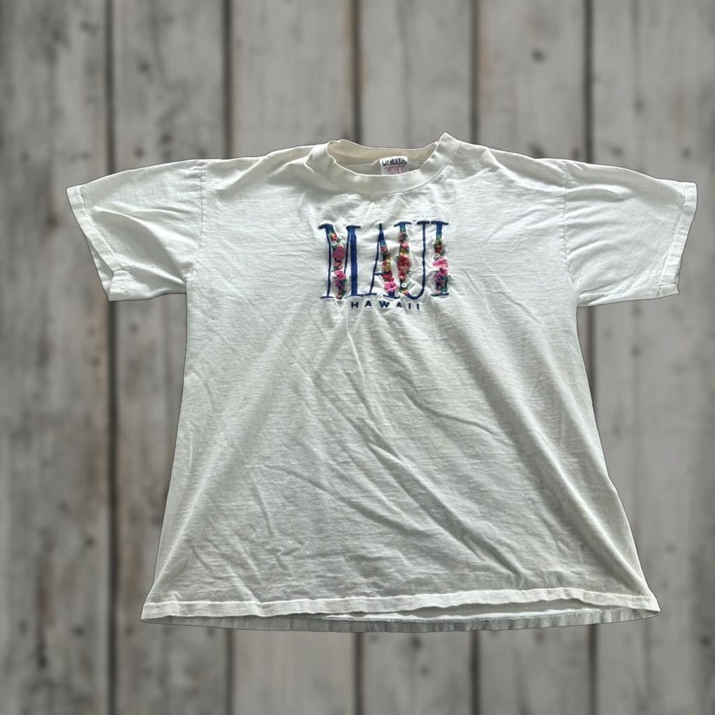 Vintage VINTAGE Oneita Maui Hawaii Shirt Mens L White Floral Embroidered USA 90s Size US L / EU 52-54 / 3 - 1 Thumbnail