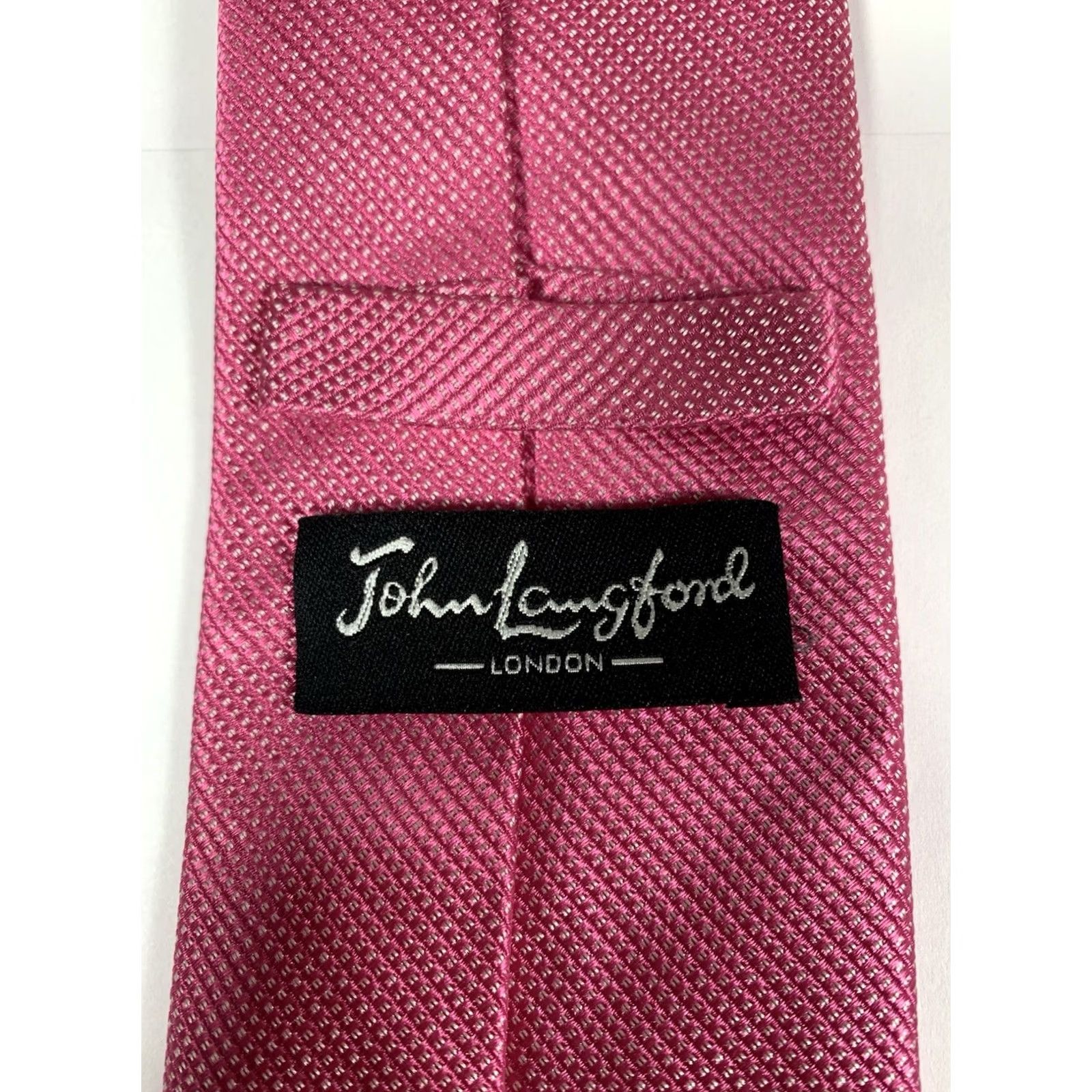 Vintage John Langford London Neck Tie Pink 100% Silk Modern Slim 3" Geometric Mens Tie Size ONE SIZE - 4 Thumbnail