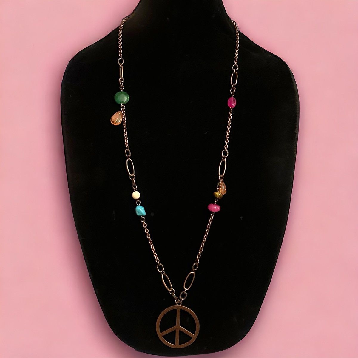 Other Copper tone chain and stationed bead peace pendant necklace Size ONE SIZE - 1 Thumbnail