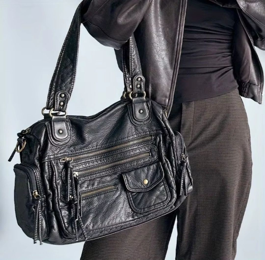 Leather × Vintage Ladies' Vintage Multi-Zipper Motorcycle Tote Bag Size ONE SIZE - 1 Thumbnail