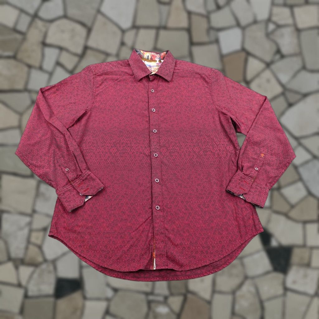 Robert Graham Robert Graham Shirt Mens Large Burgundy Red Geometric Print Long Sleeve Button-Up Flip Cuffs, Classic Fit Size US L / EU 52-54 / 3 - 1 Thumbnail