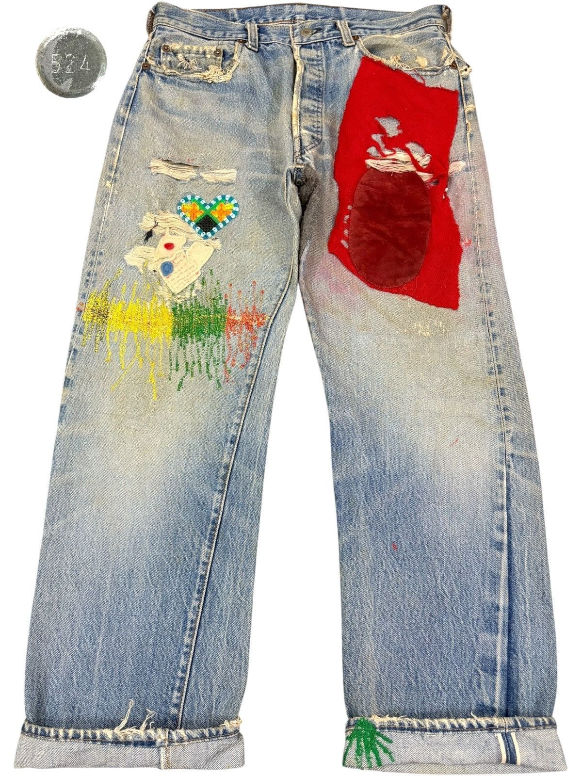 Levi's Vintage 70s Levis 501 Selvedge Hippie Baggy Jeans Button 524 Size US 33 - 1 Thumbnail