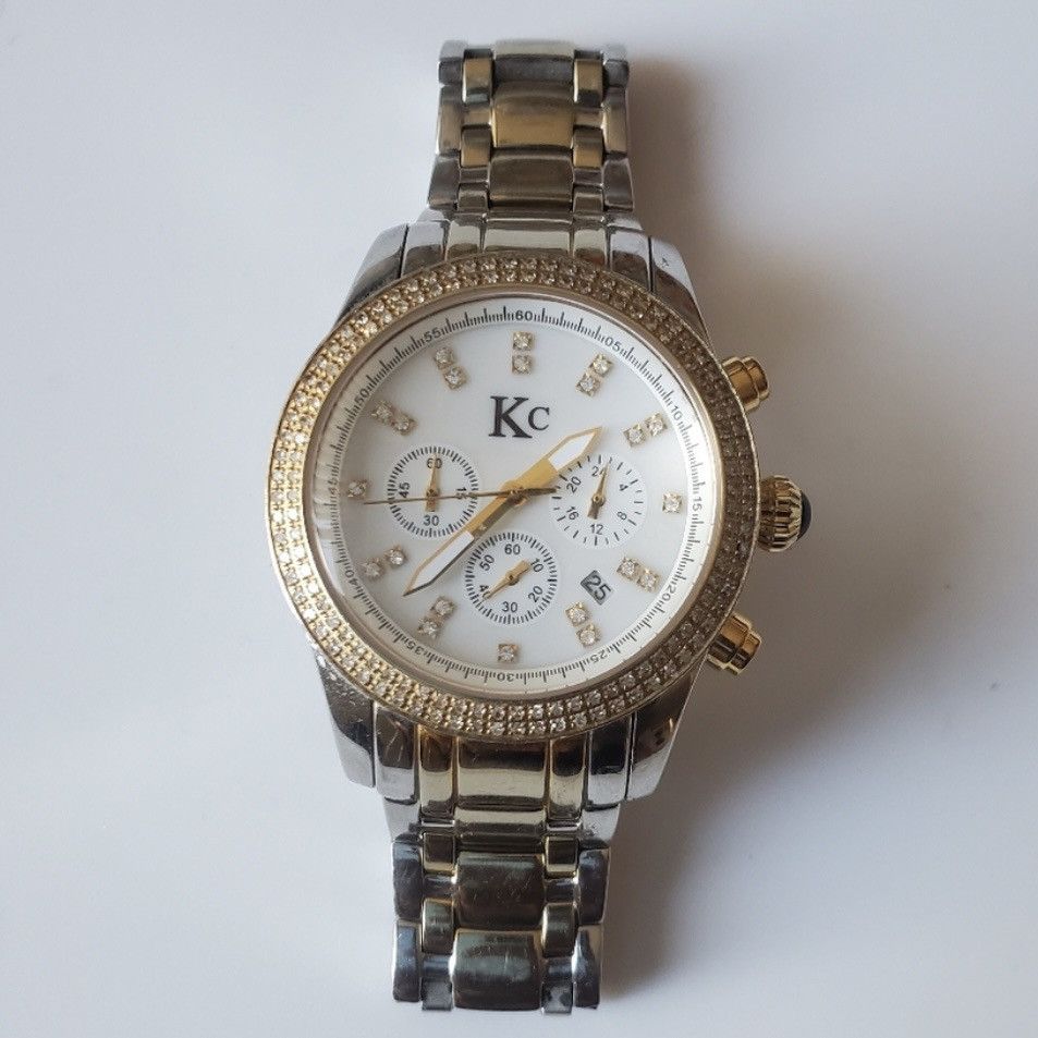 Montre Techno Com By KC - Boîtier Acier Inox 47mm, Bracelet Cuir Blanc - Étanche 30m - Occasion