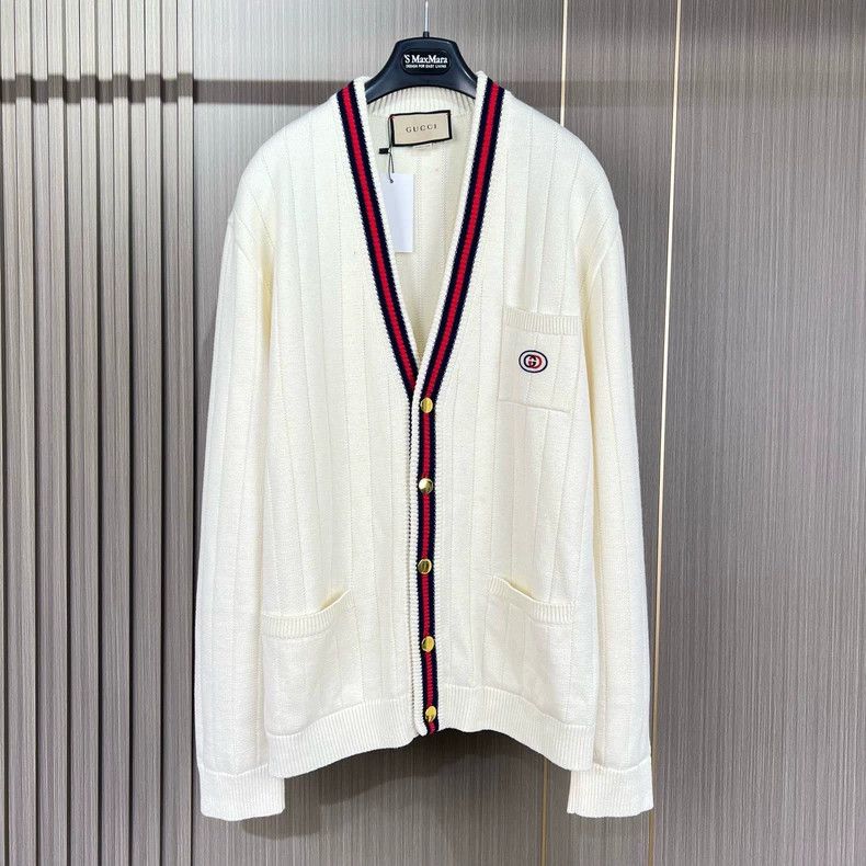 Gucci Gucci Milky white double G embroidered gold buckle knitted Size L / US 10 / IT 46 - 1 Thumbnail