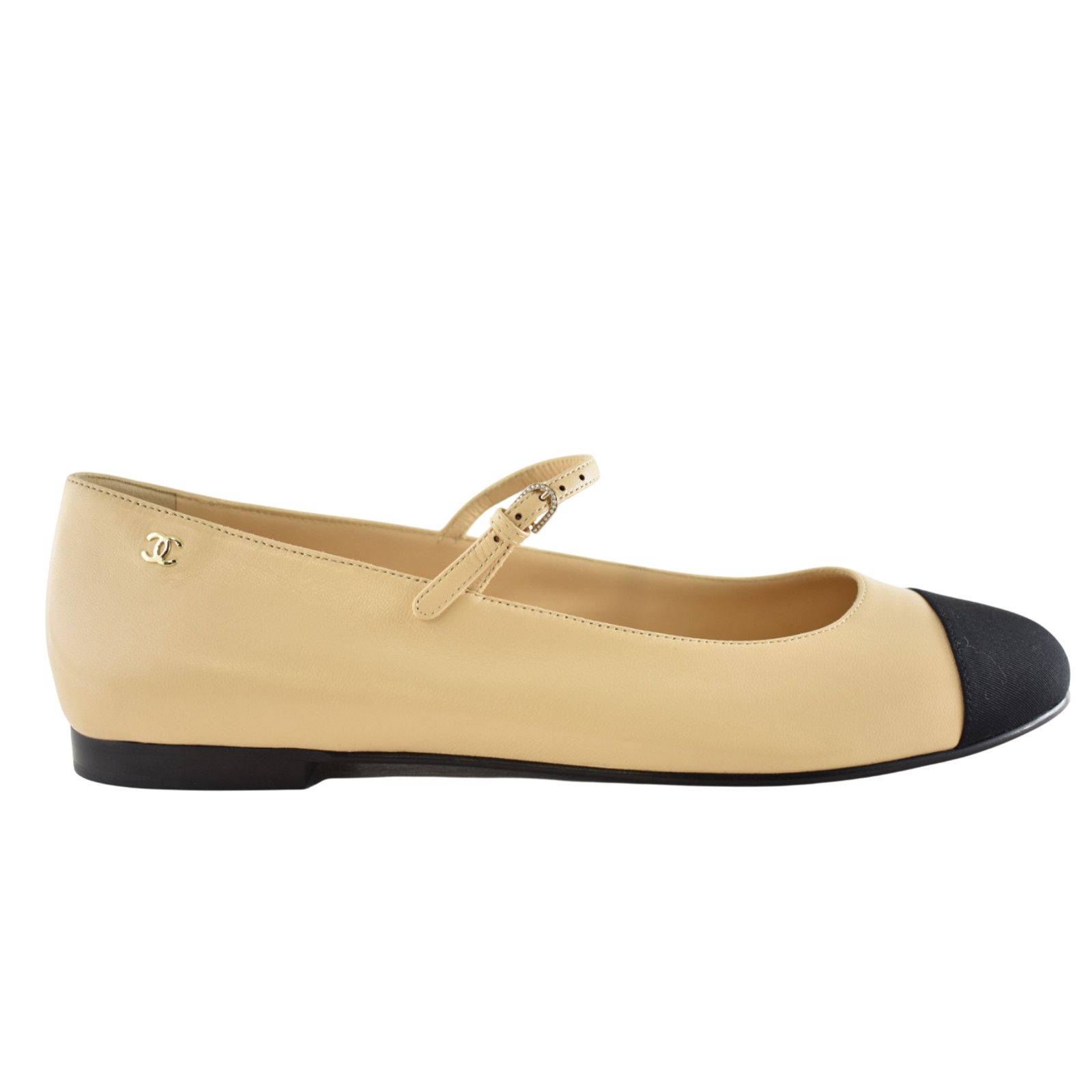 Chanel Chanel 24A Beige Leather Black Logo Mary Jane Ballerina 41.5 Size US 11.5 / IT 41.5 - 1 Thumbnail