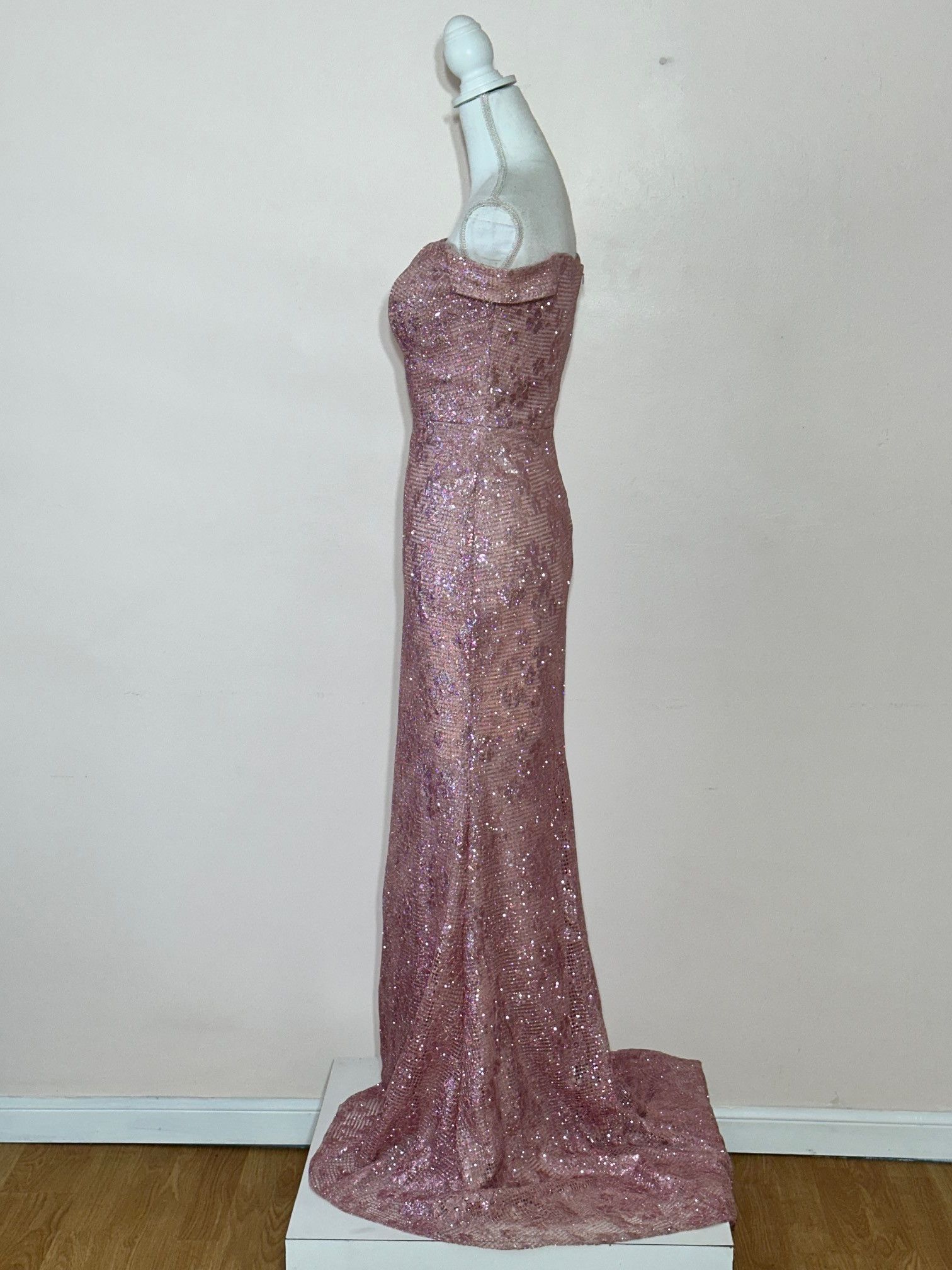 Vintage Elizabeth K Pink Net Off Shoulder Floral Design Bias Gown Size S / US 4 / IT 40 - 2 Thumbnail